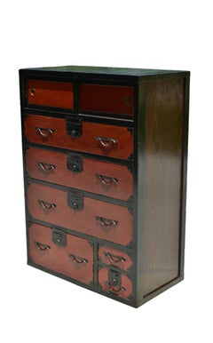 Antique Japanese Tansu Taisho Two Tone Lacquered 47"