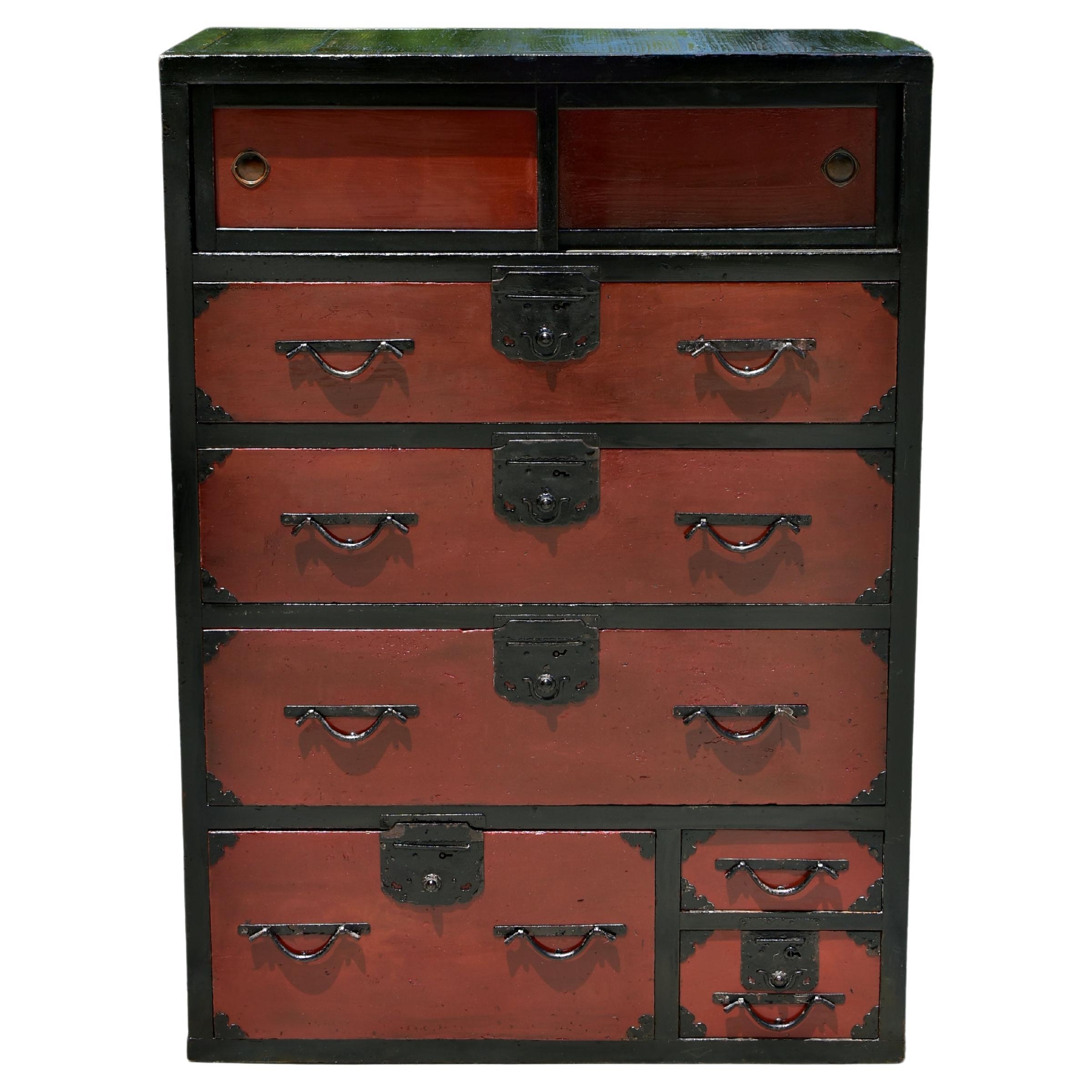Tansu Taisho Japonés Antiguo Lacado en Dos Tonos 47