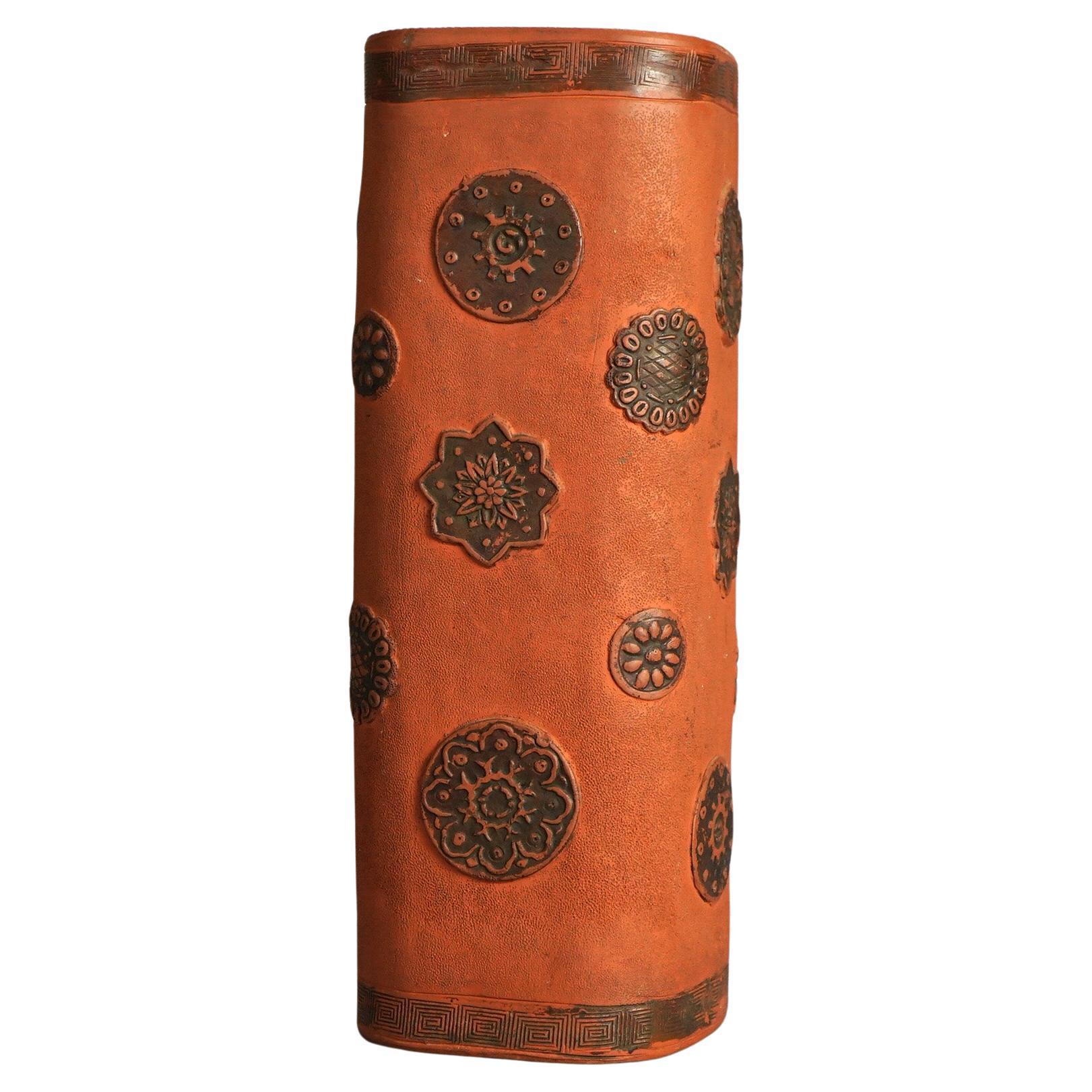 Antique Japanese Terra Cotta Vase with Stylized Floral Elements C1930
