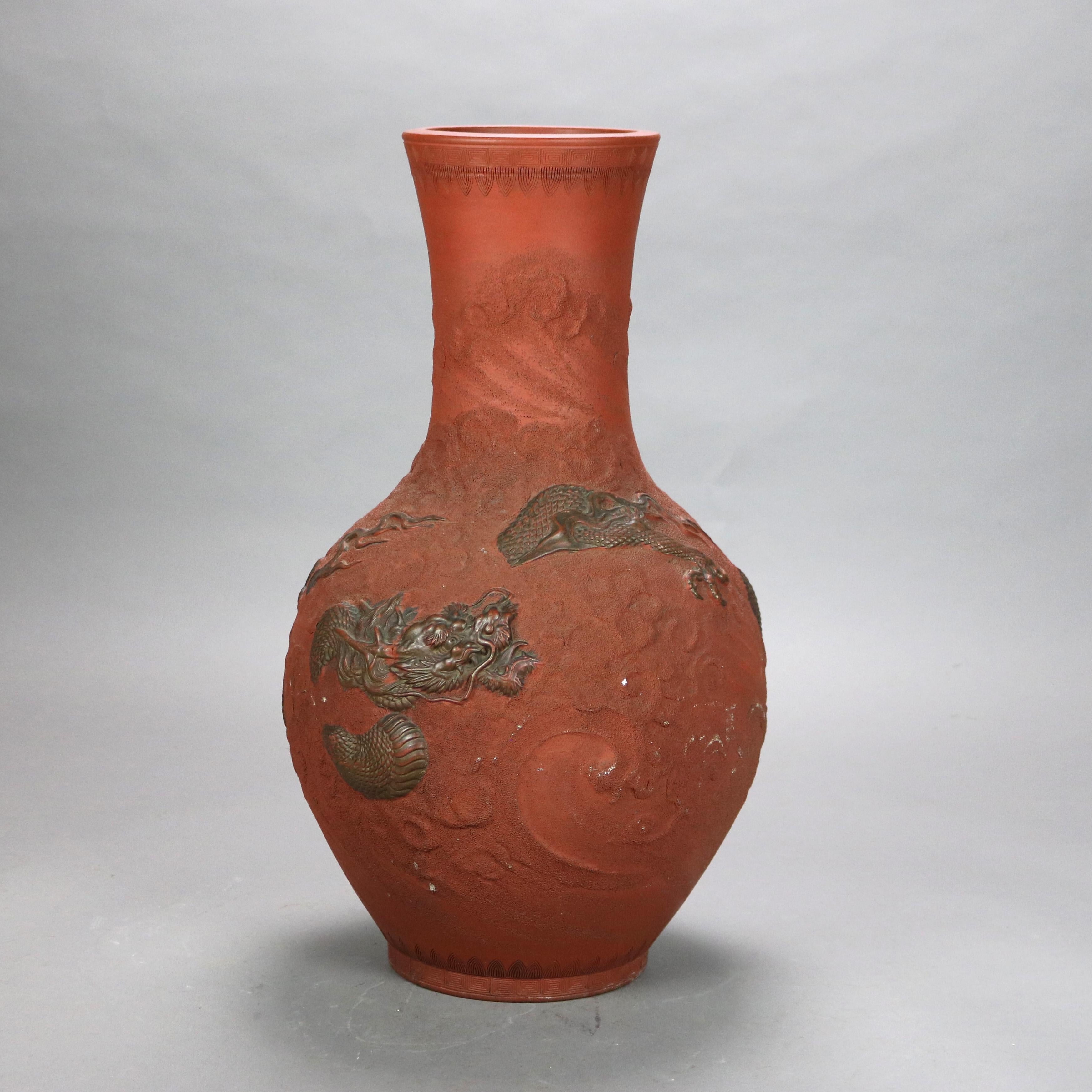Antique Japanese Terracotta Floor Vase with Dragon C1920

Measures- 19.5