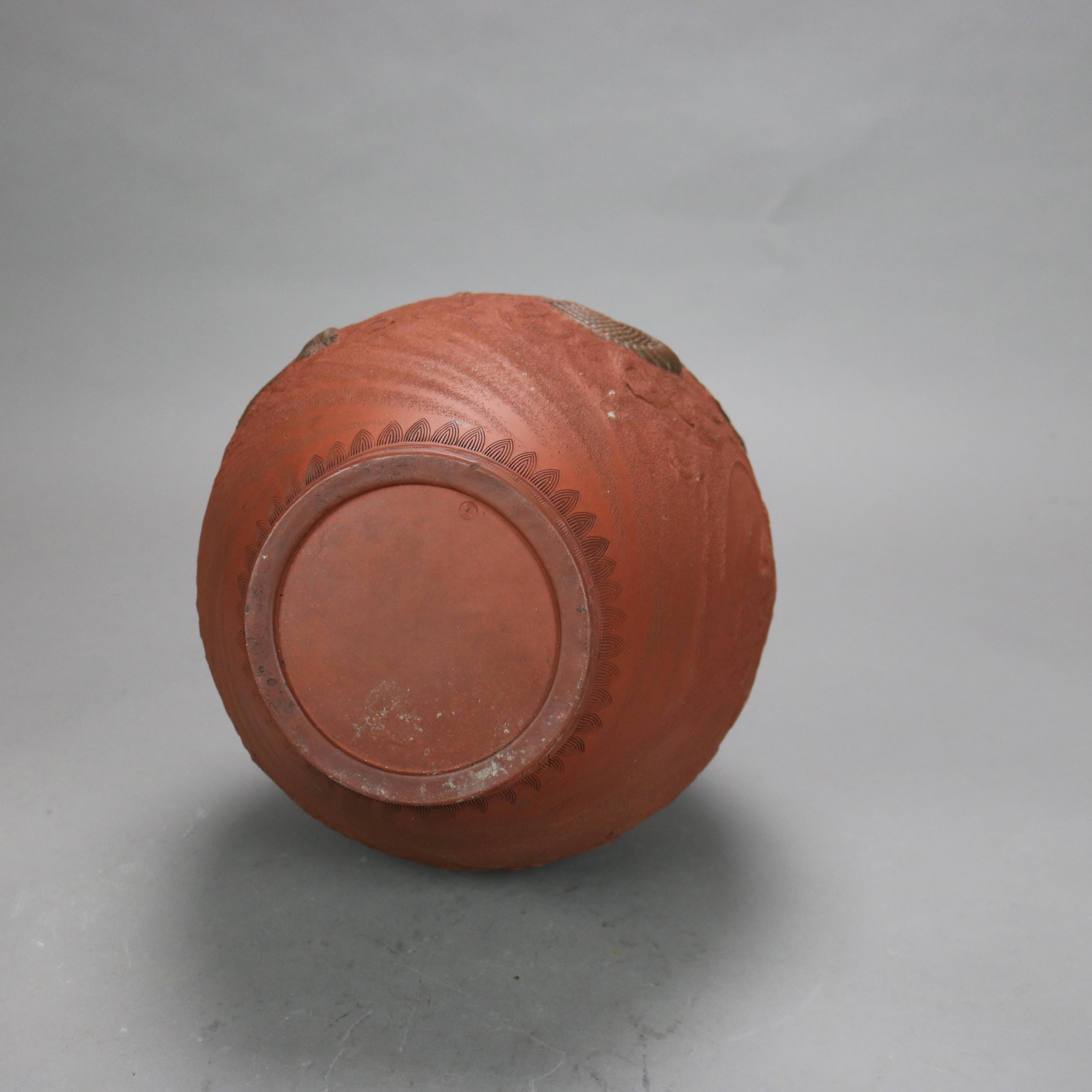 Antique Japanese Terracotta Floor Vase with Dragon C1920 2