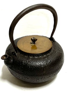 Antique Japanese Tetsubin Signed Bronze and Cast Iron Tea Pot Kettle