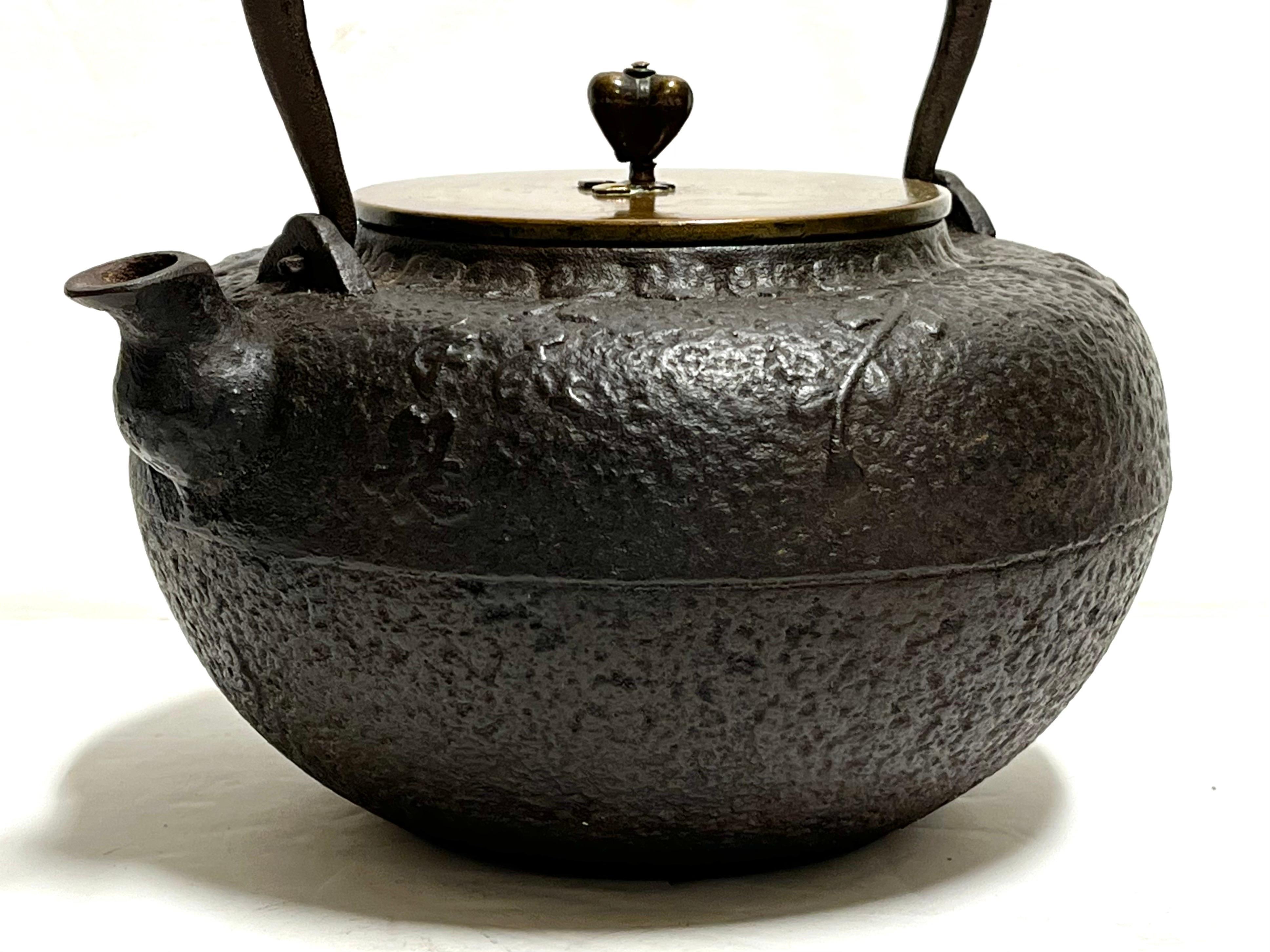 Japonisme Antique Japanese Tetsubin Signed Bronze and Cast Iron Tea Pot Kettle