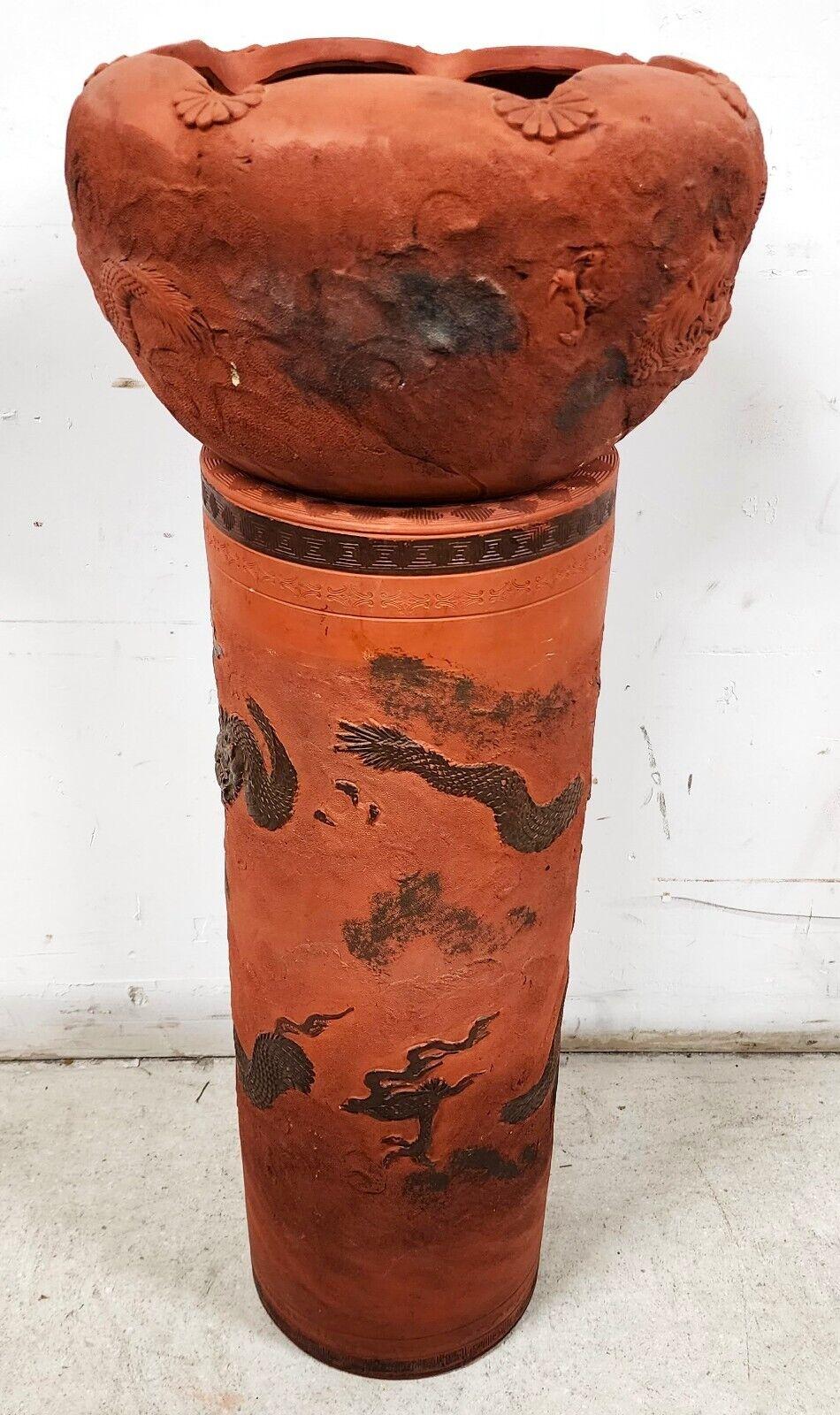 Antique Japanese Tokoname Meiji Redware Pottery Plant Stand For Sale 5