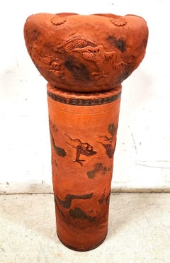 Antique Japanese Tokoname Meiji Redware Pottery Plant Stand