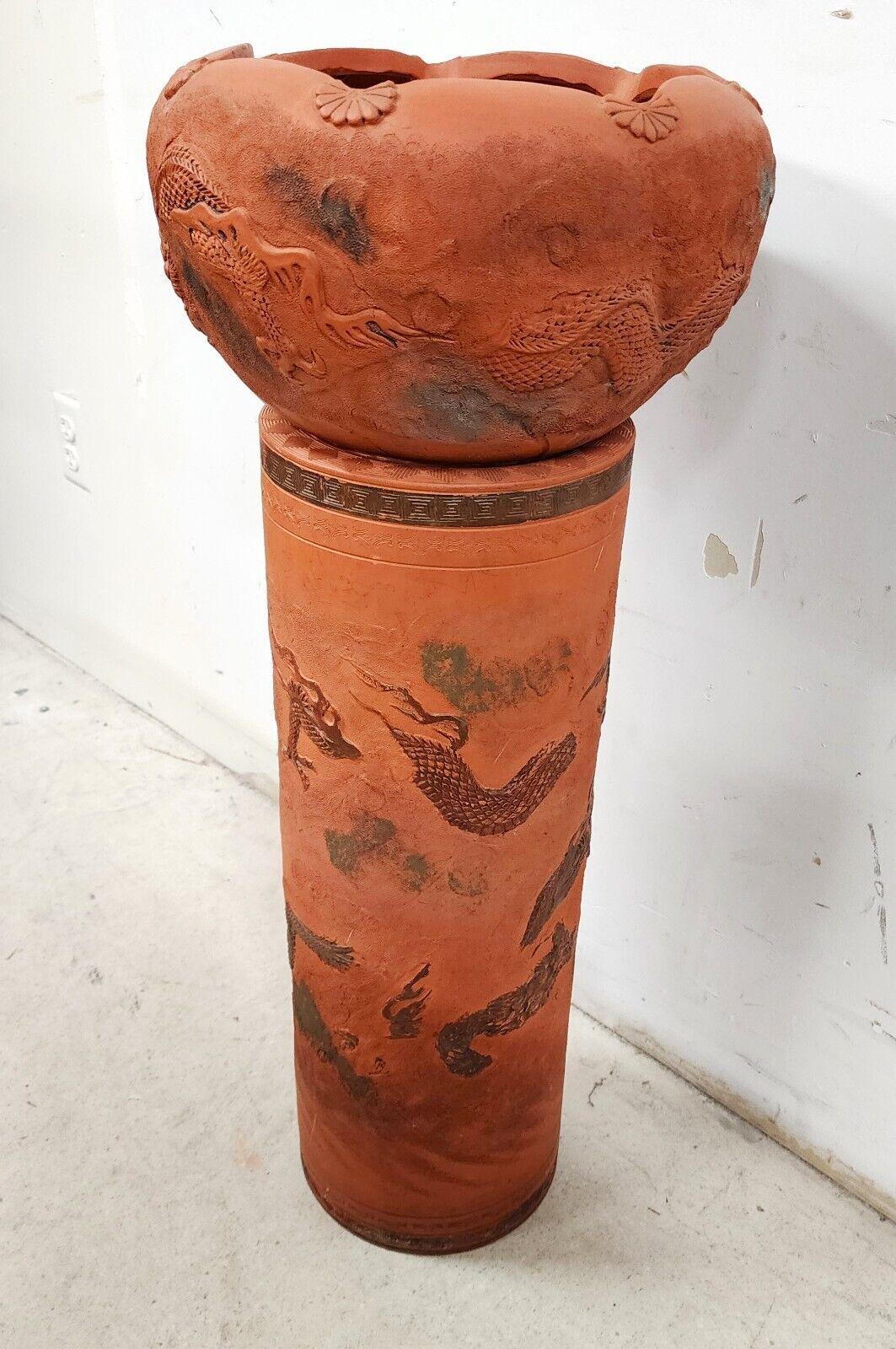 Antique Japanese Tokoname Meiji Redware Pottery Plant Stand In Good Condition For Sale In Lake Worth, FL