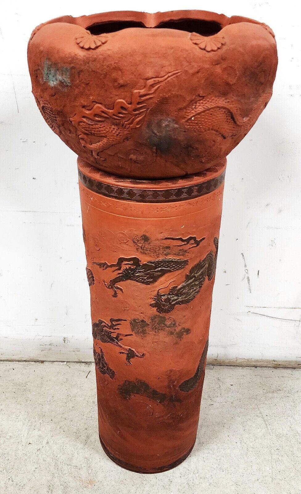 19th Century Antique Japanese Tokoname Meiji Redware Pottery Plant Stand For Sale