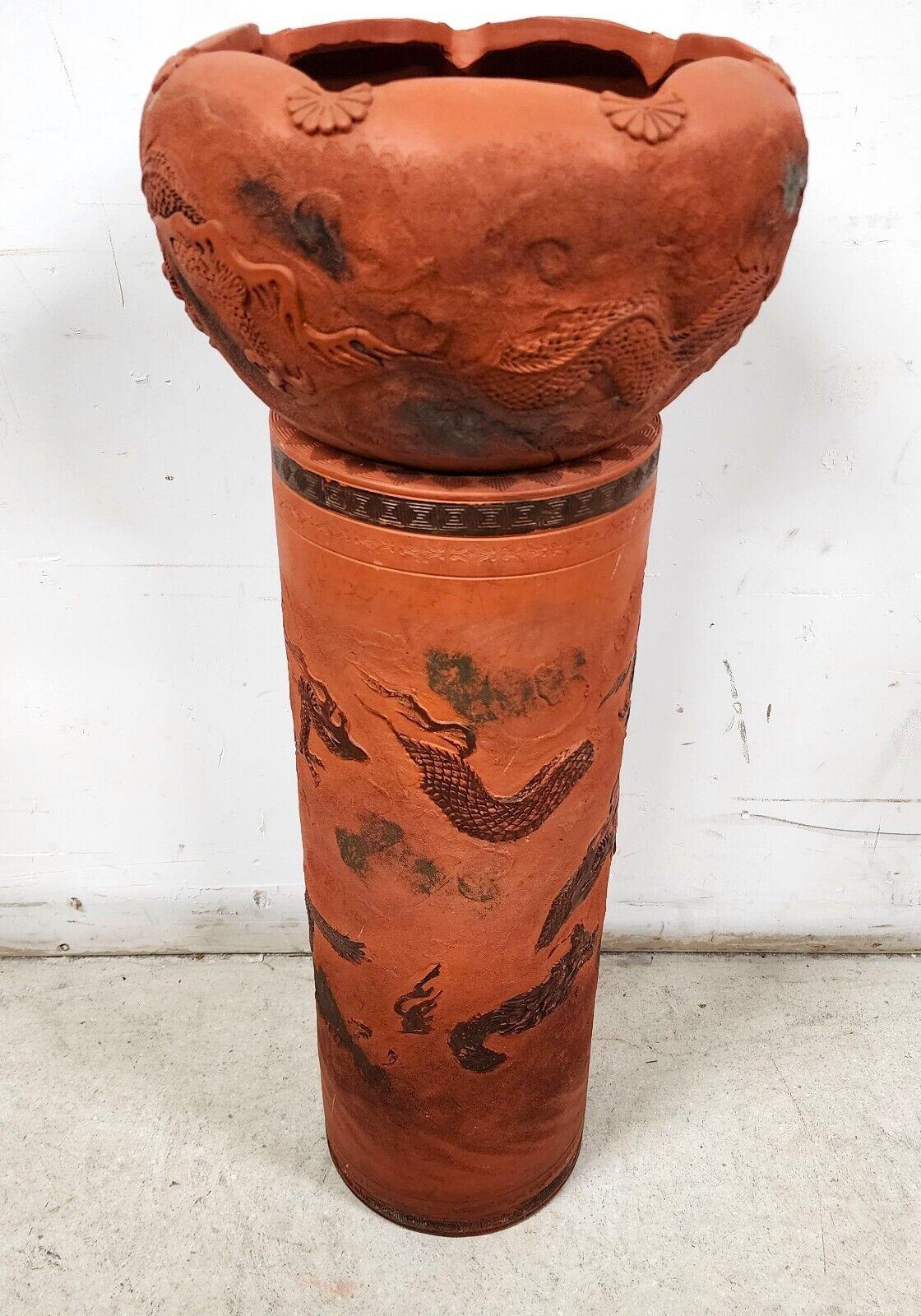Clay Antique Japanese Tokoname Meiji Redware Pottery Plant Stand For Sale