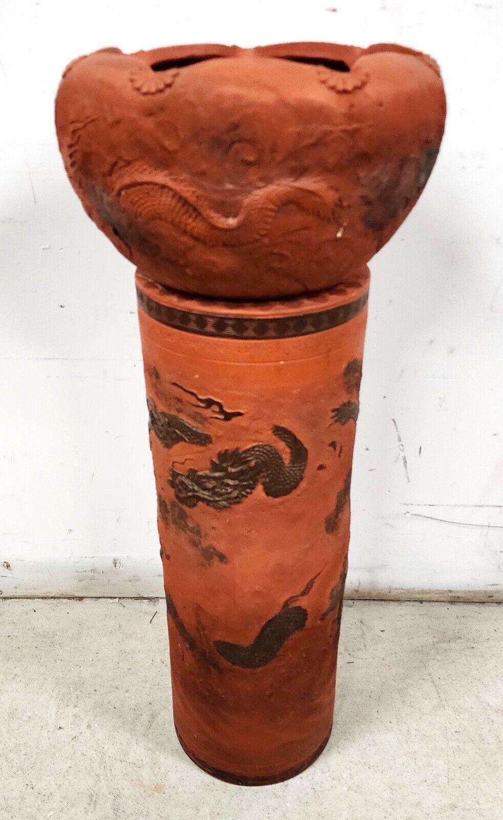 Antique Japanese Tokoname Meiji Redware Pottery Plant Stand For Sale 5