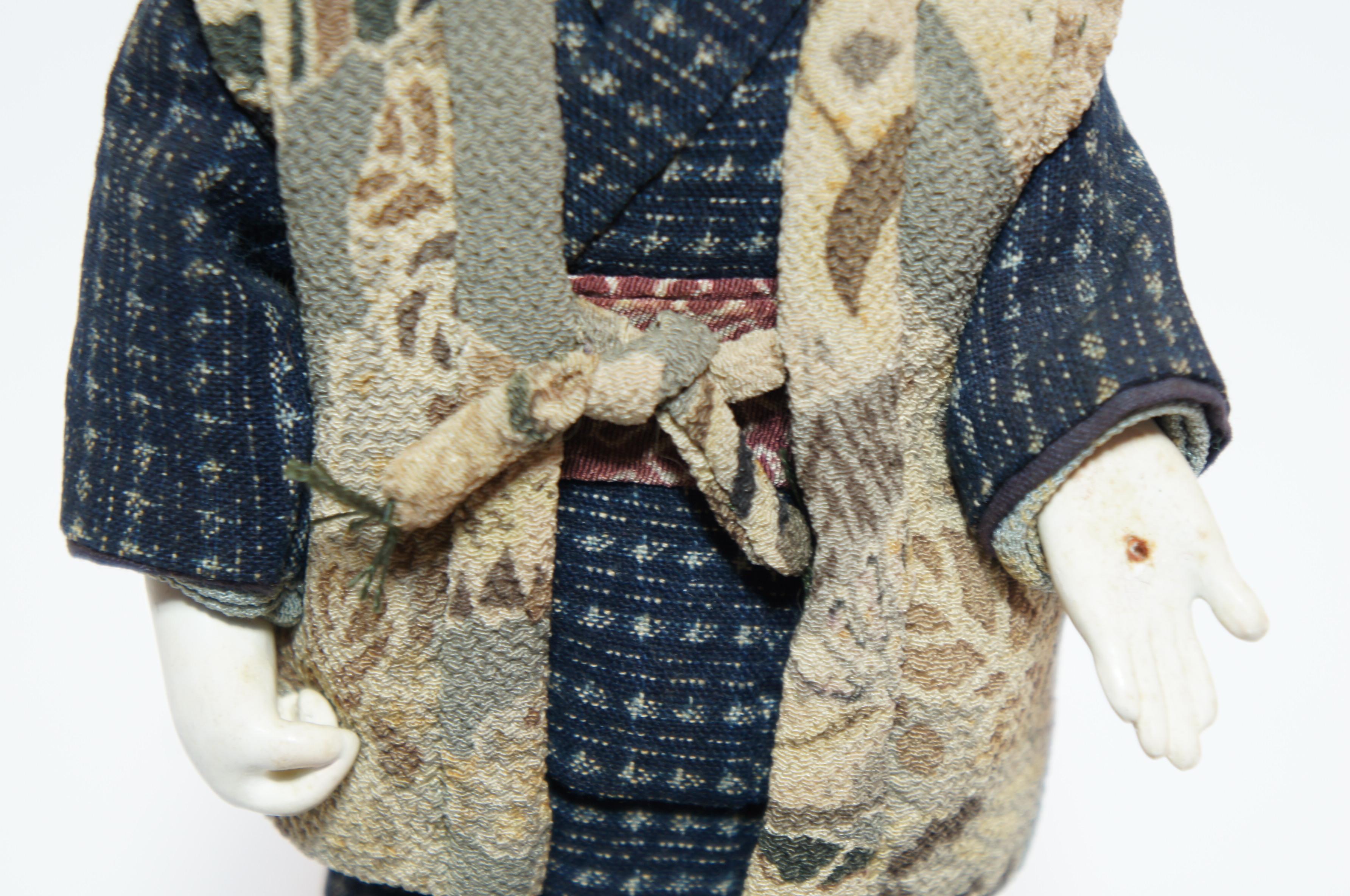 Silk Antique Japanese Traditional 'KIMEKOMI' Boy Doll Taisho Era 1912-1926s
