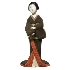 Antique Japanese Traditional 'KIMEKOMI' Doll Green Kimono Taisho Era 1912-1926s