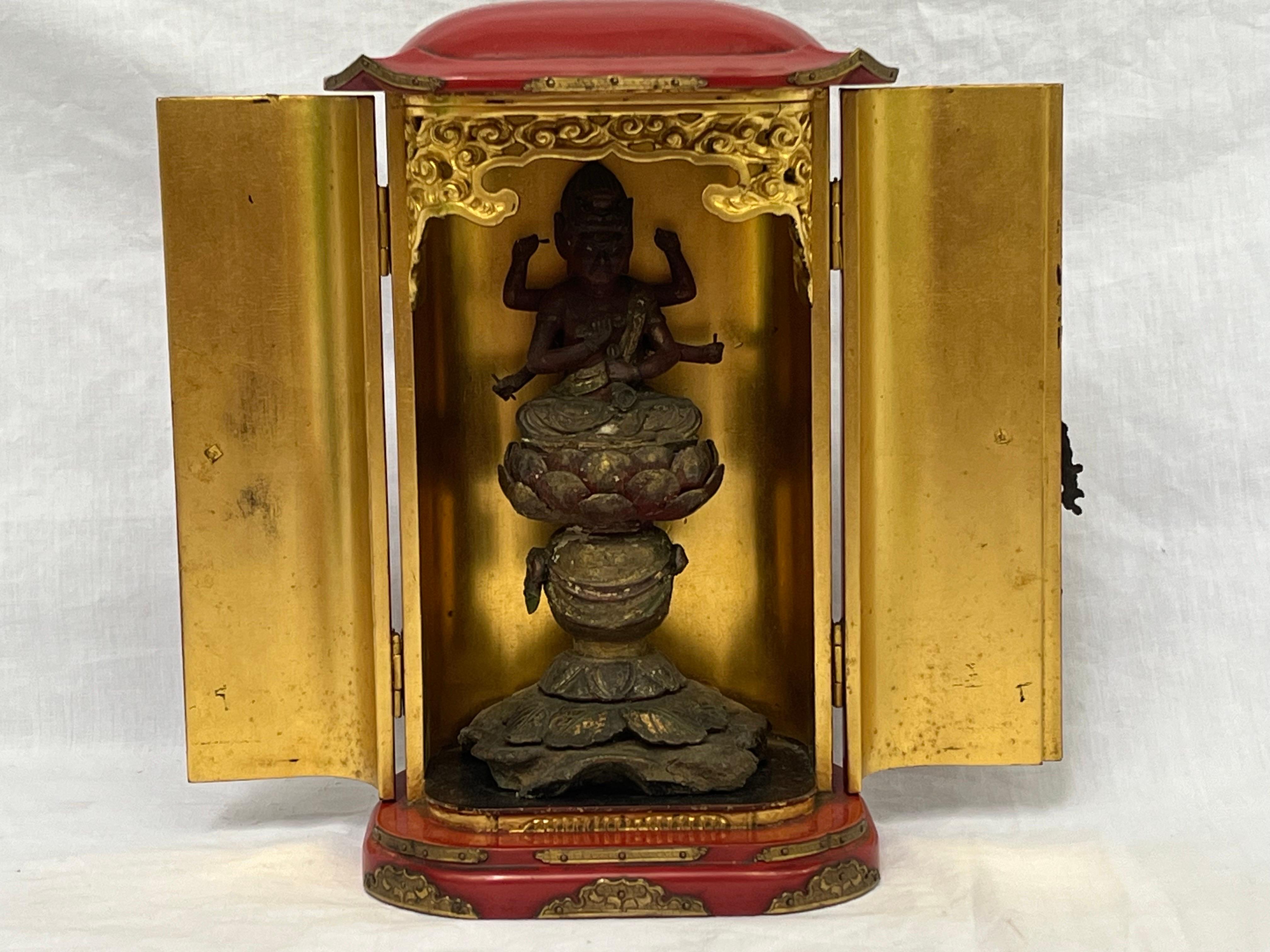 20th Century Antique Japanese Traveling Altar Aizen Myoo or Ragaraja King of Wisdom Funno Son For Sale