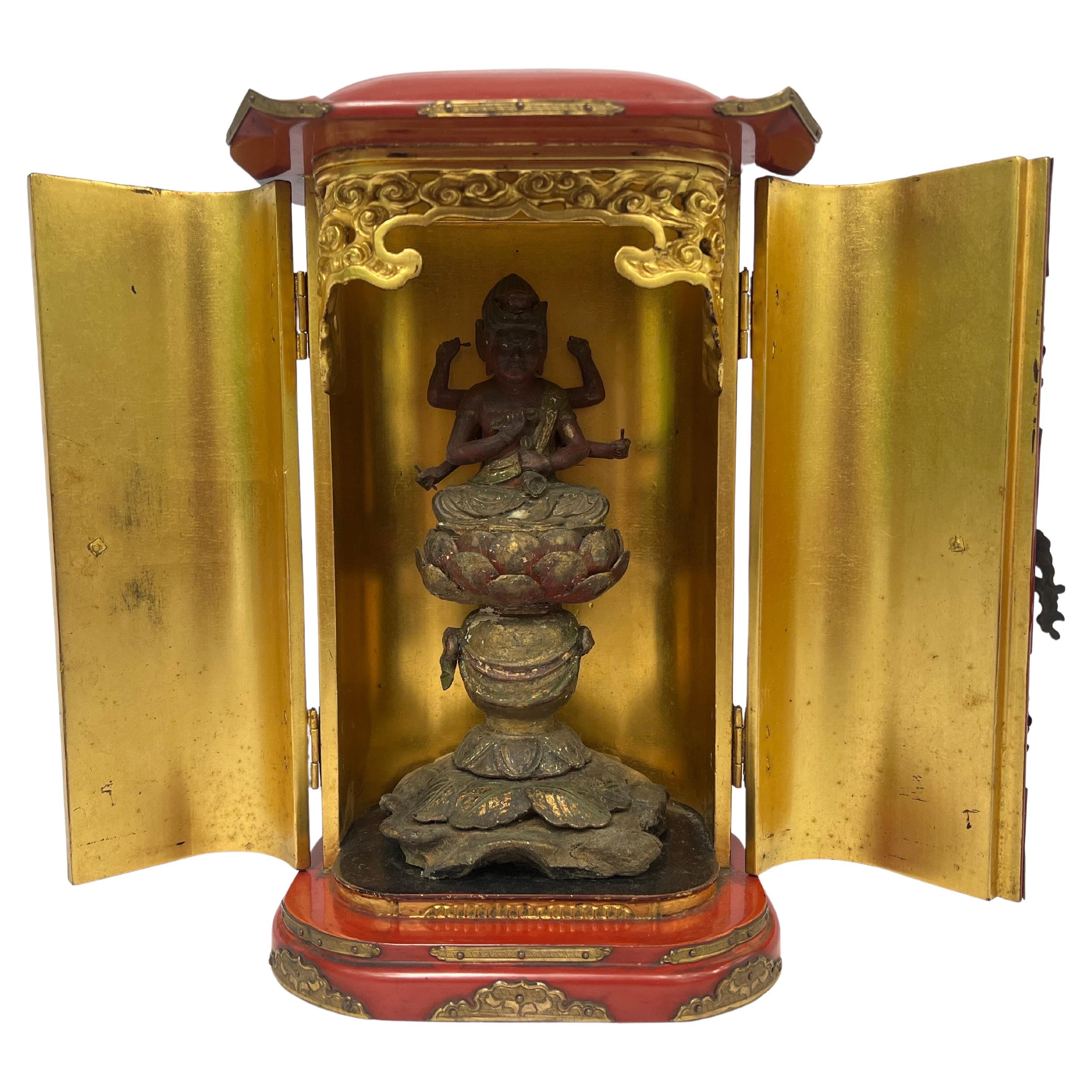 Antique Japanese Traveling Altar Aizen Myoo or Ragaraja King of Wisdom Funno Son For Sale