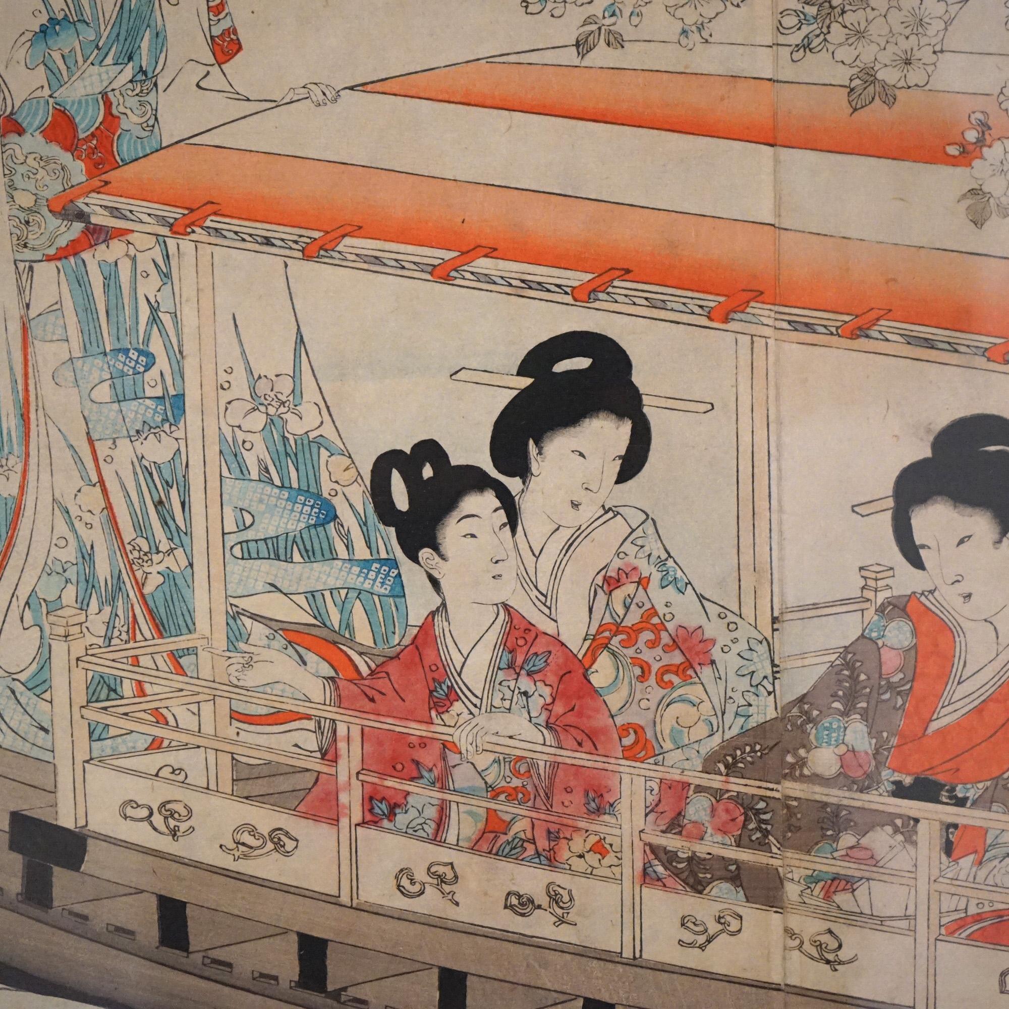 Ancienne estampe japonaise Tryptic Woodblock Print C1920 Bon état - En vente à Big Flats, NY