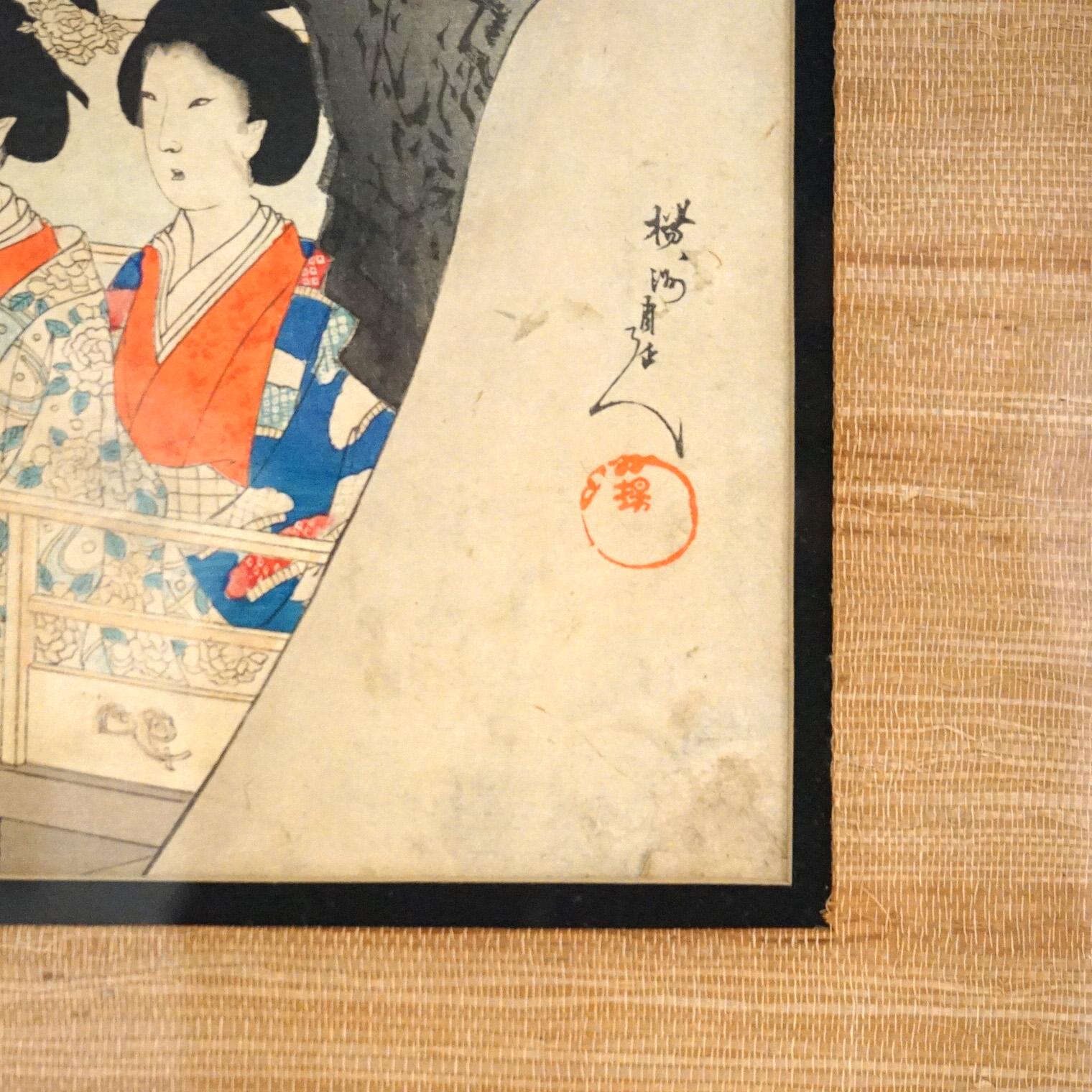 Ancienne estampe japonaise Tryptic Woodblock Print C1920 en vente 1