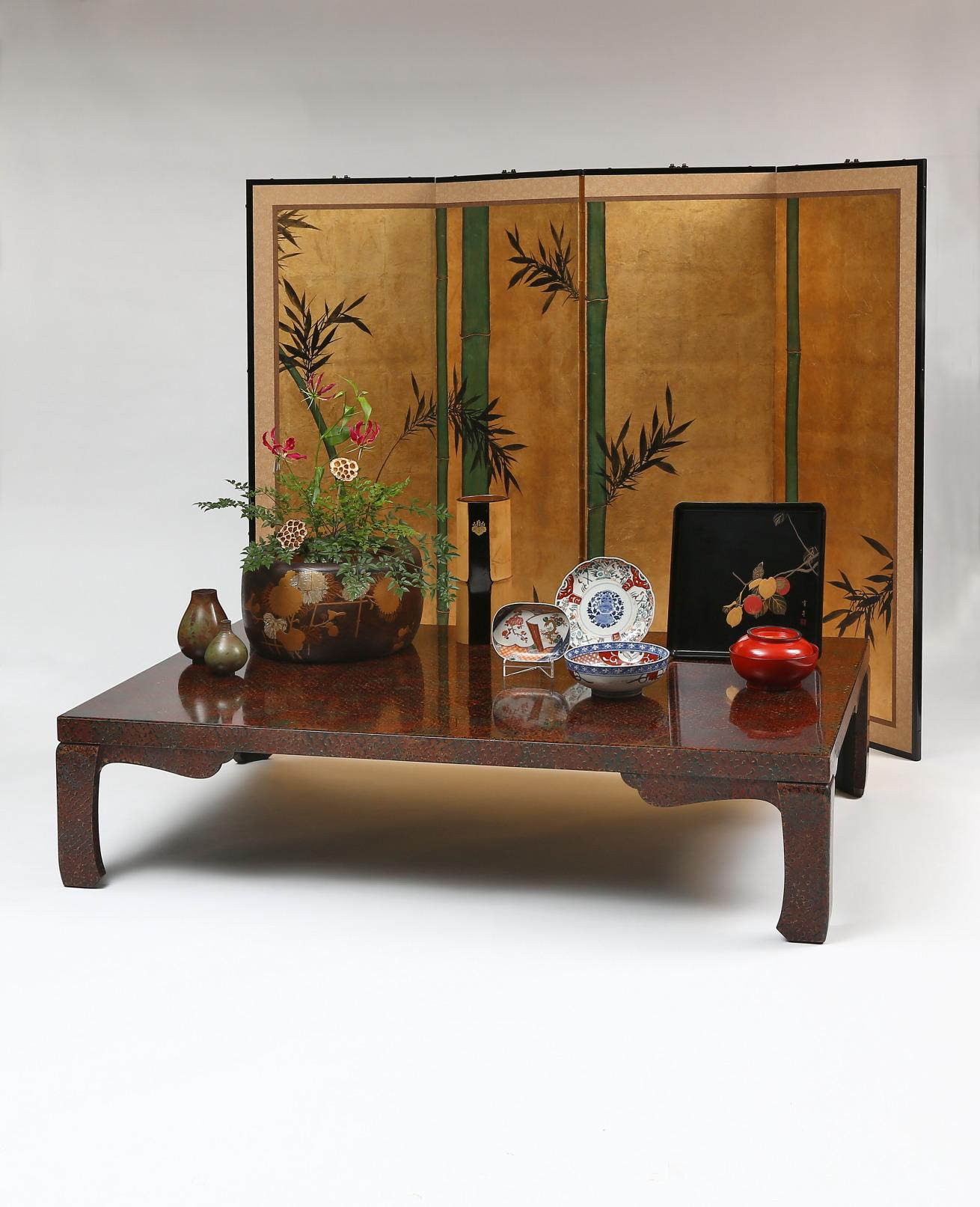 Wood Antique Japanese Tsugaru Lacquer Low Table For Sale