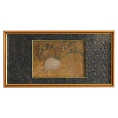 Fragment eines antiken japanischen Gemäldes mit Rübenmotiv / Vor-Edo-Zeit / Wabi-Sabi-Kunst im Rahmen