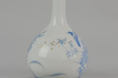 Antique Japanese Vase Birds in Landscape Garden in Light Blue, 19C
