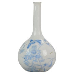 Antique Japanese Vase Birds in Landscape Garden in Light Blue, 19C