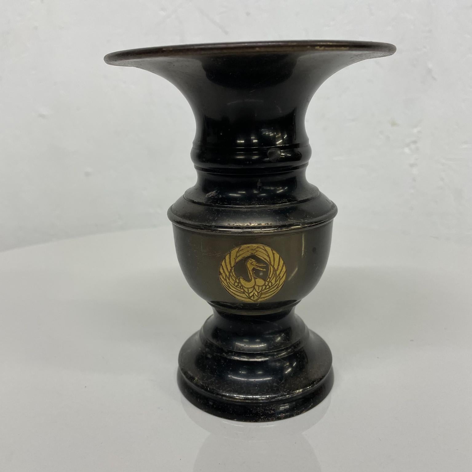 Grand Tour Antique Japanese Vase in Bronze Gold Stork Bird Emblem Meiji Era