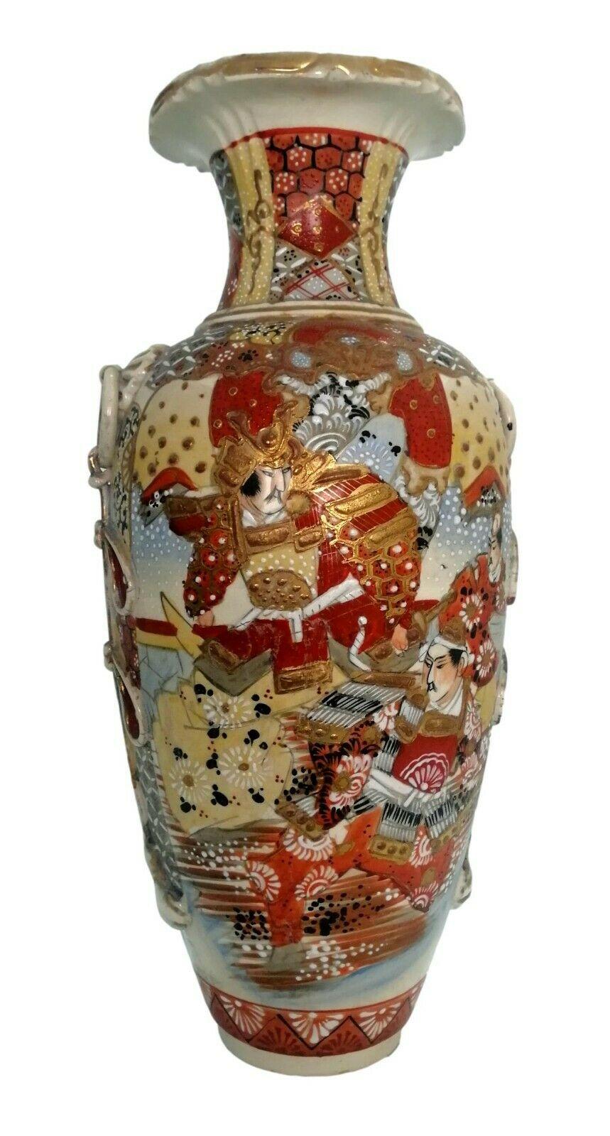 Japanese Satsuma Samurai Scene Small Vase Vintage