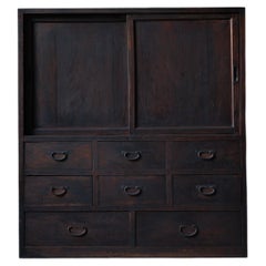Ancienne armoire japonaise Wabi-Sabi Black Urushi Tansu avec tiroirs Early 20th C