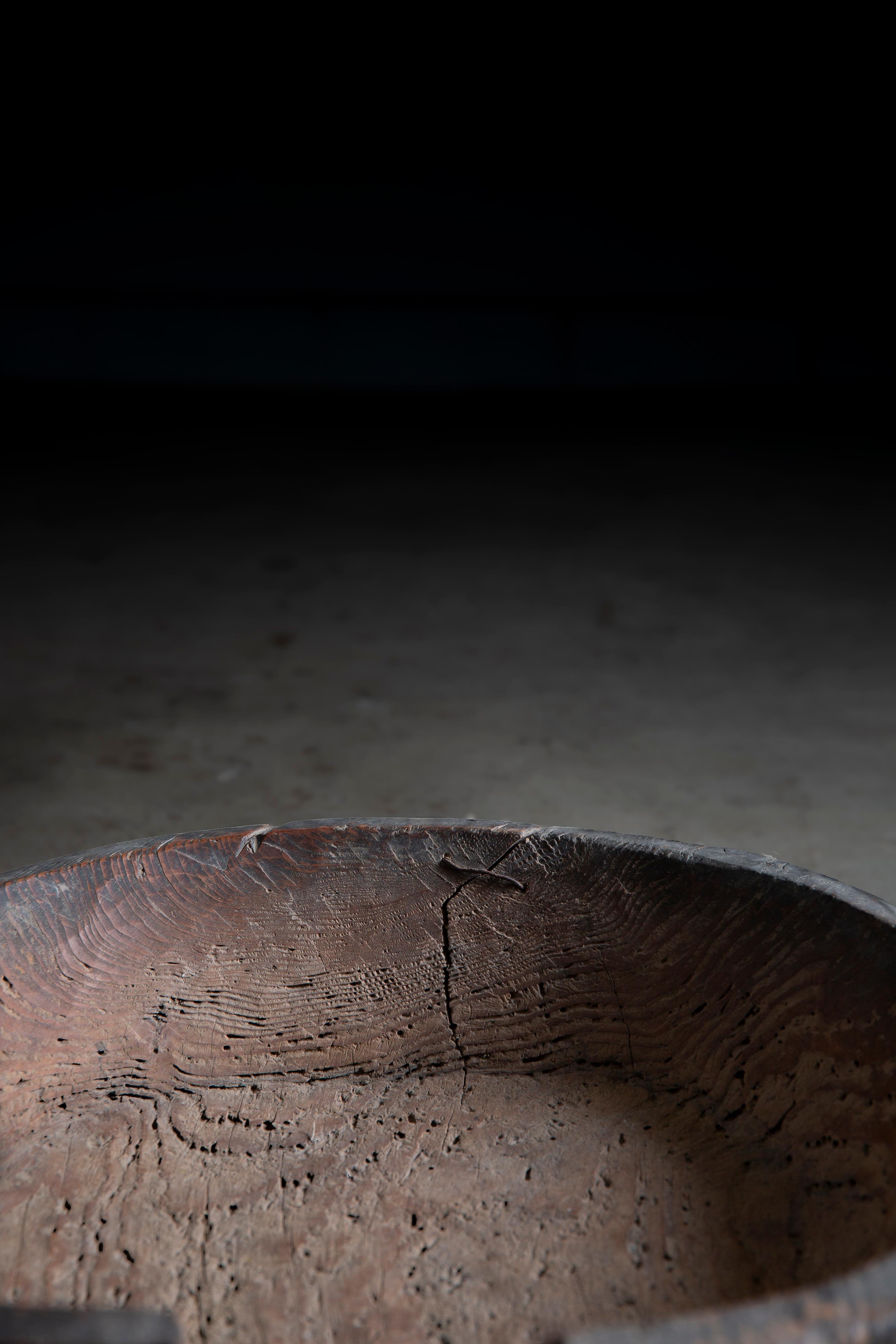 antique Japanese wabi sabi Konebachi, Hand-carved dough bowl - primitive, mingei 4