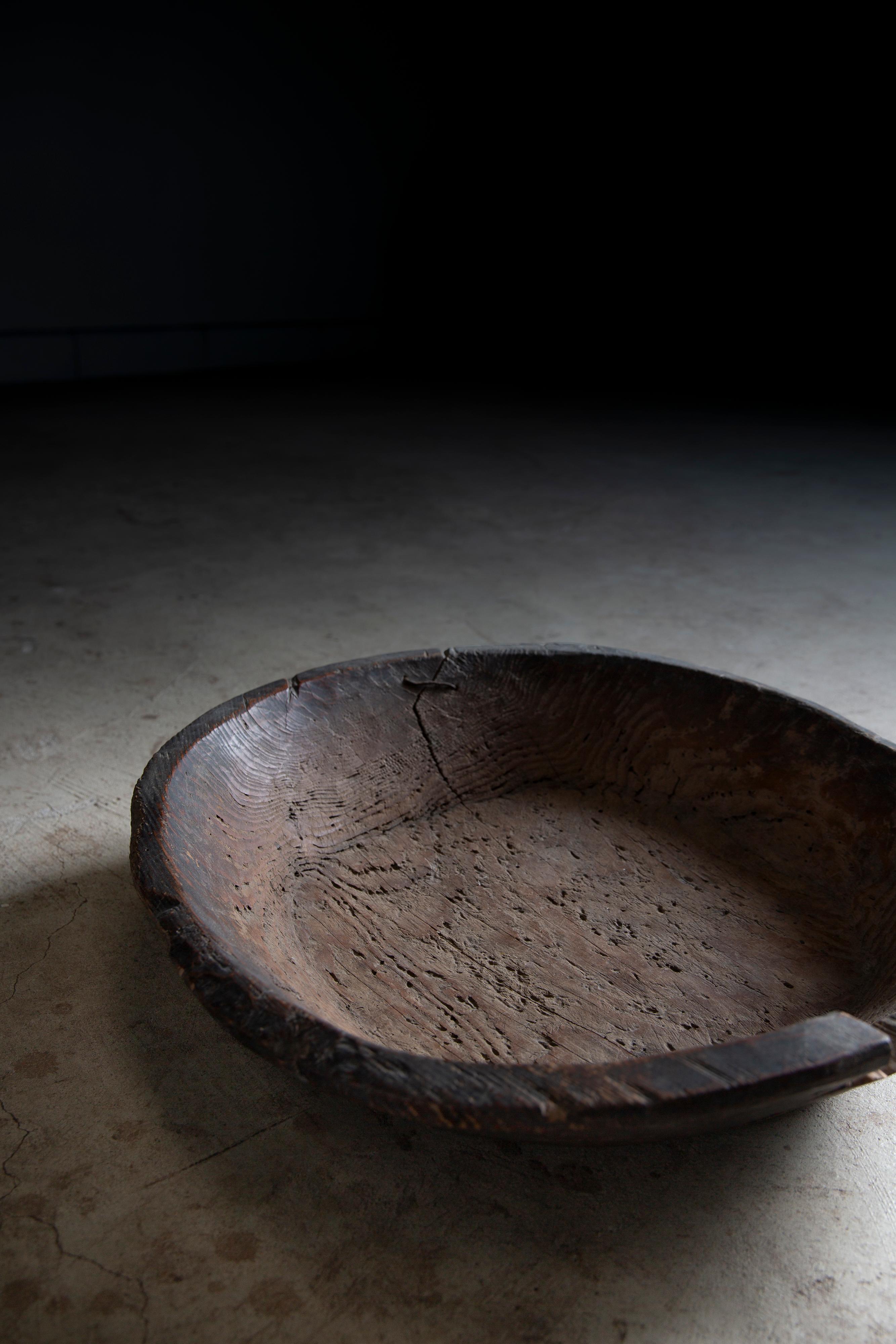 antique Japanese wabi sabi Konebachi, Hand-carved dough bowl - primitive, mingei 6