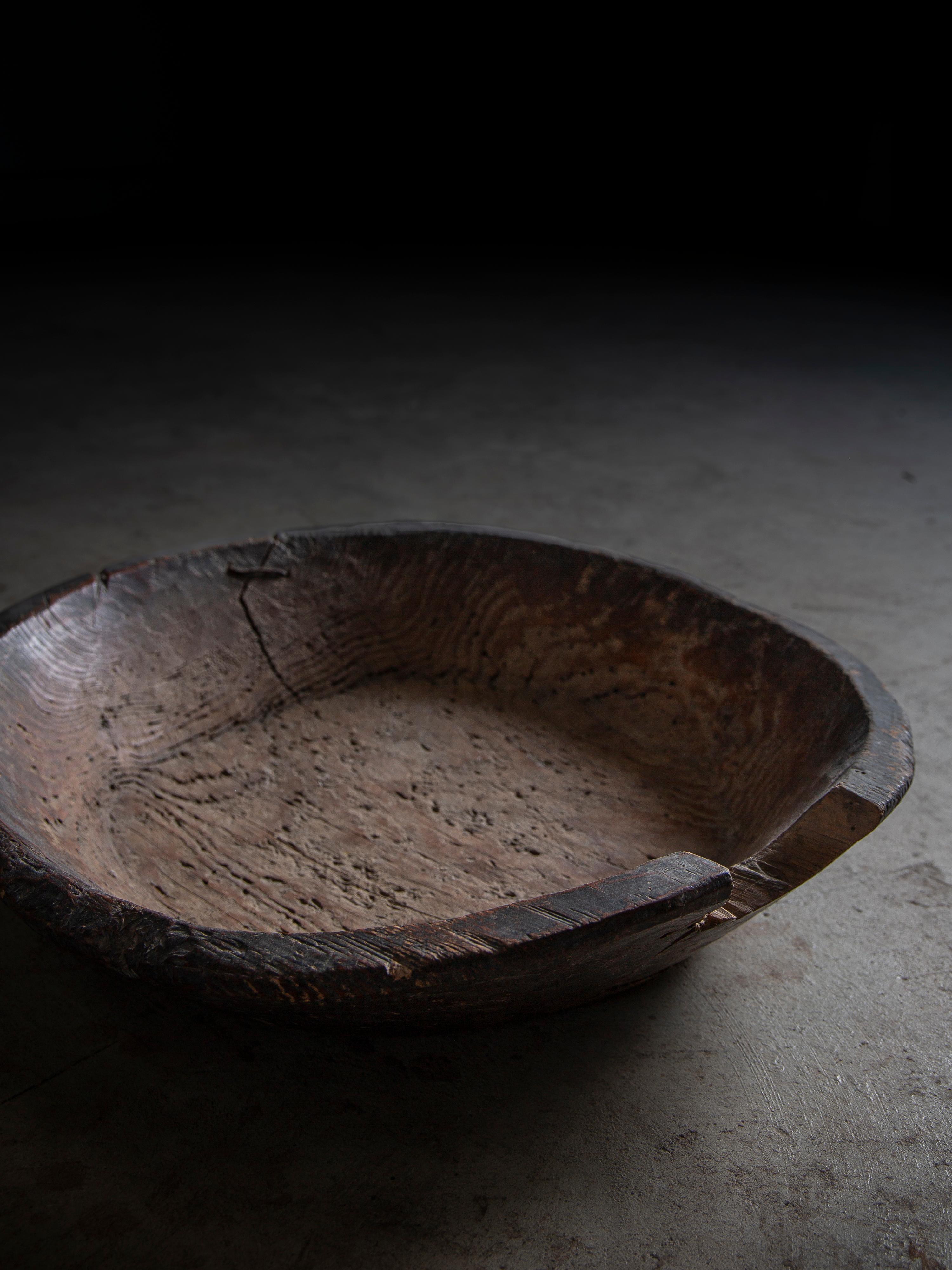 antique Japanese wabi sabi Konebachi, Hand-carved dough bowl - primitive, mingei 7