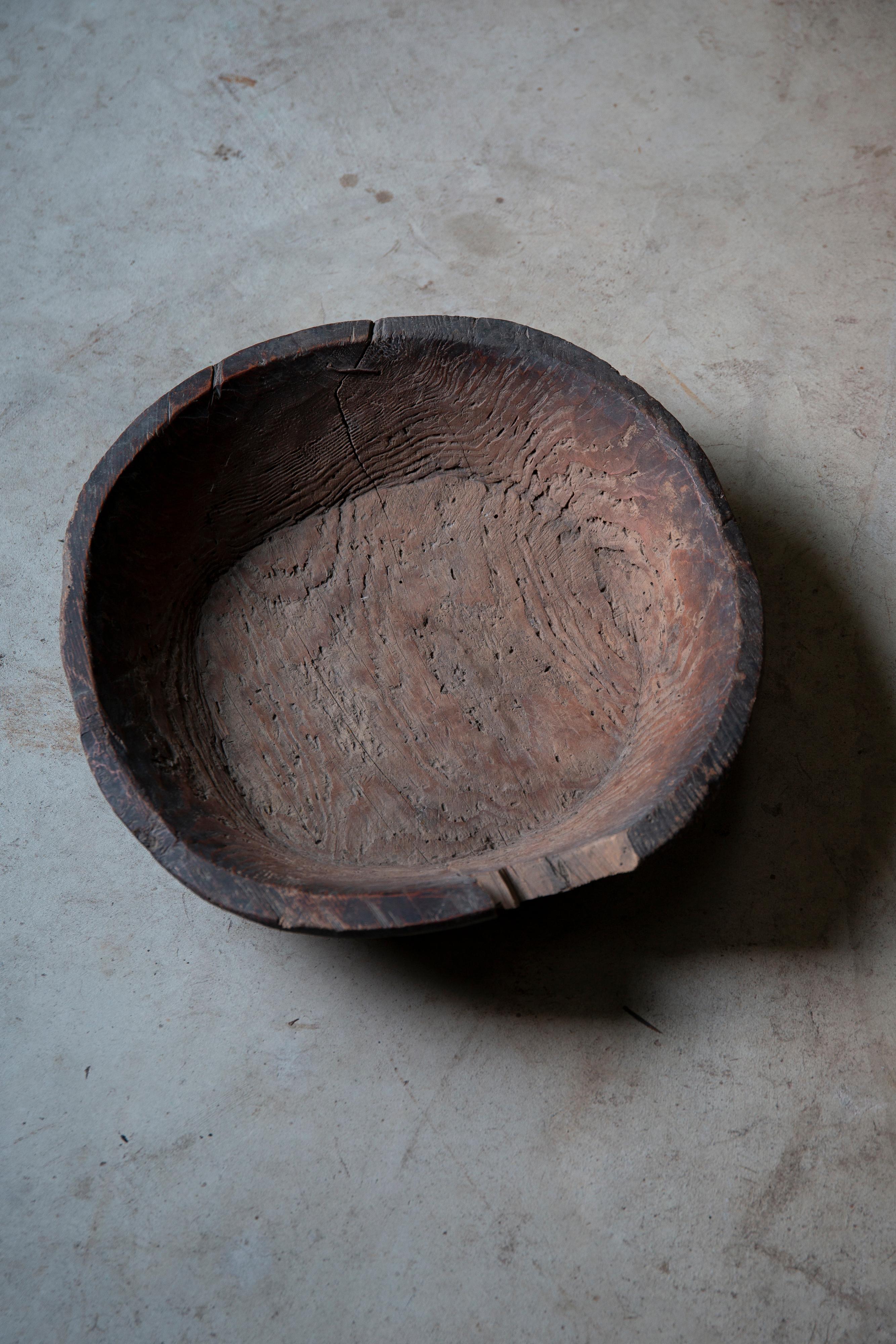 antique Japanese wabi sabi Konebachi, Hand-carved dough bowl - primitive, mingei 9