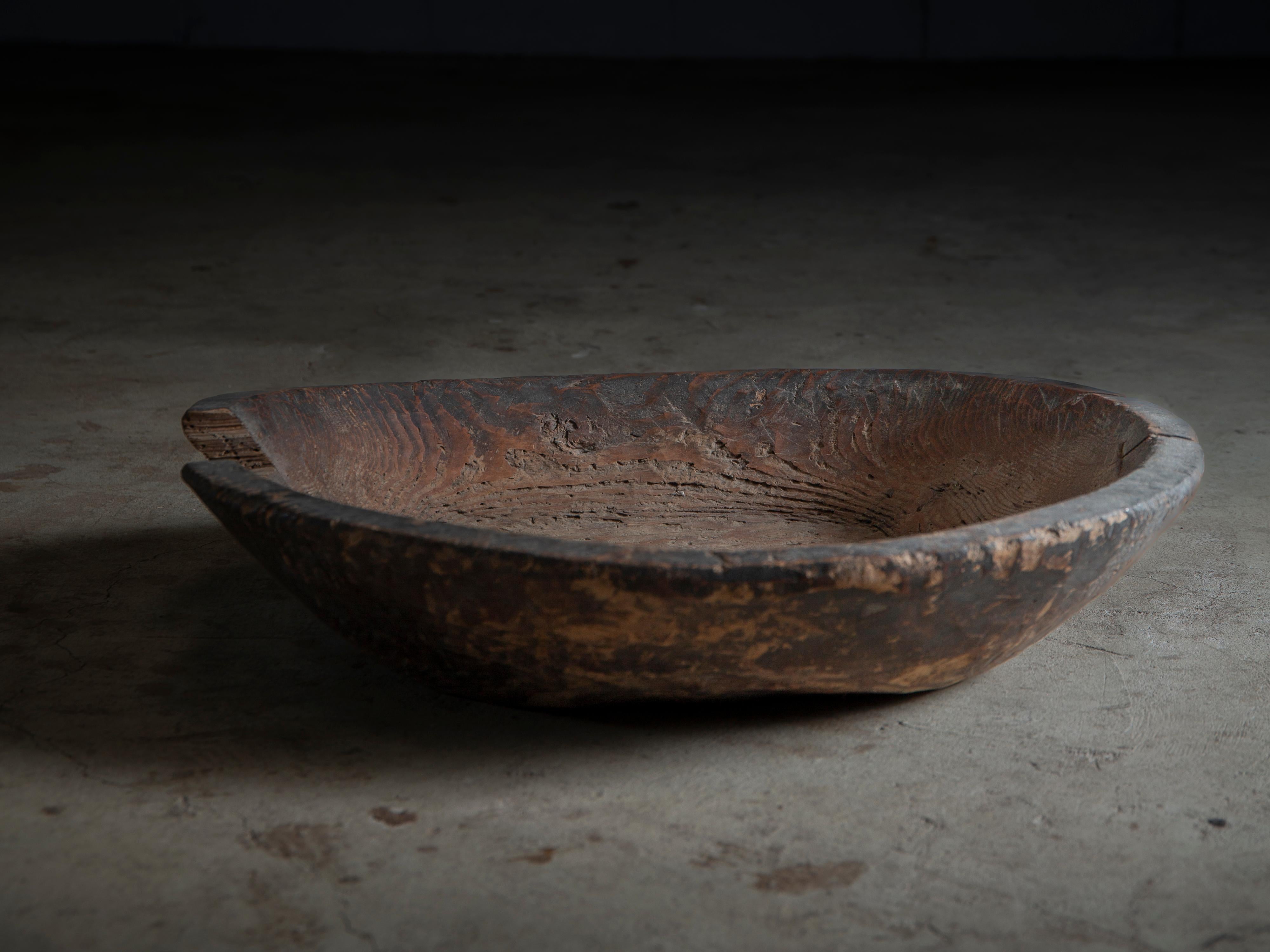 antique Japanese wabi sabi Konebachi, Hand-carved dough bowl - primitive, mingei 2