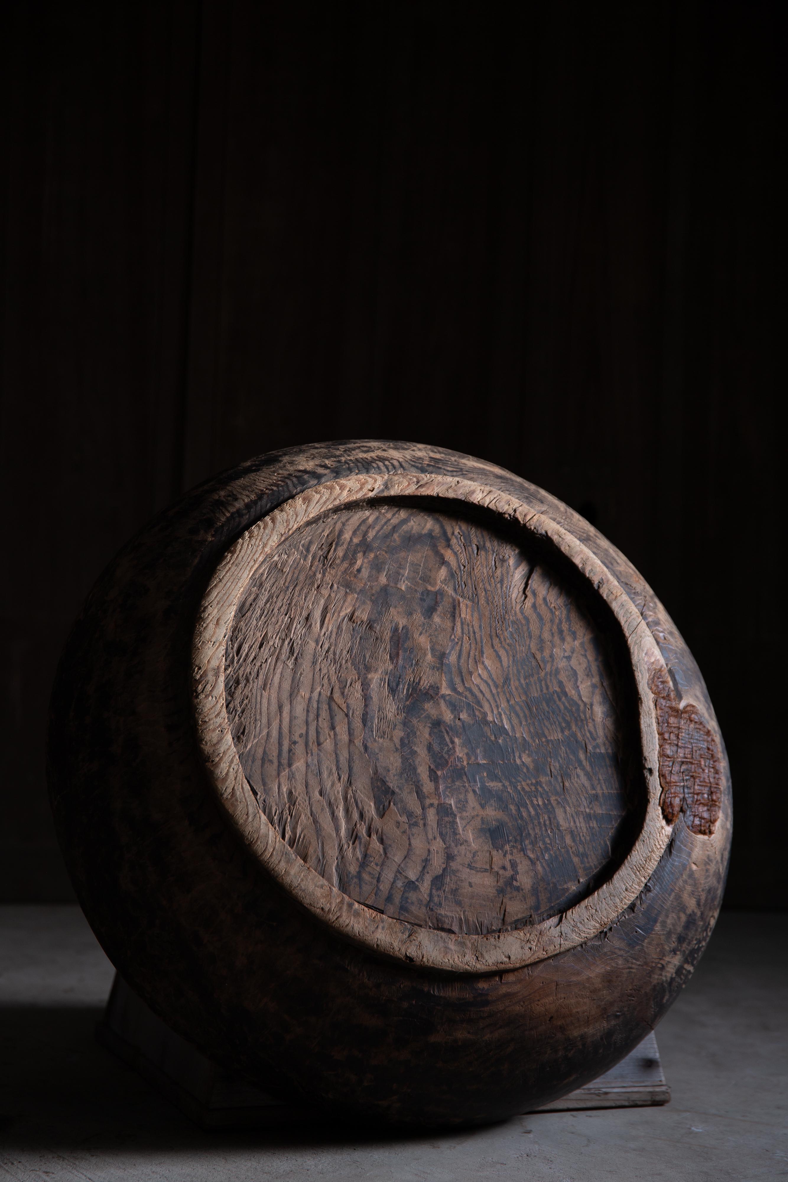 Hand-Carved antique Japanese wabi sabi Konebachi, large hand-carved dough bowl, primitive For Sale