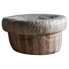 Antique Japanese Washi paper covered straw wicker basket , wabi sabi primitive