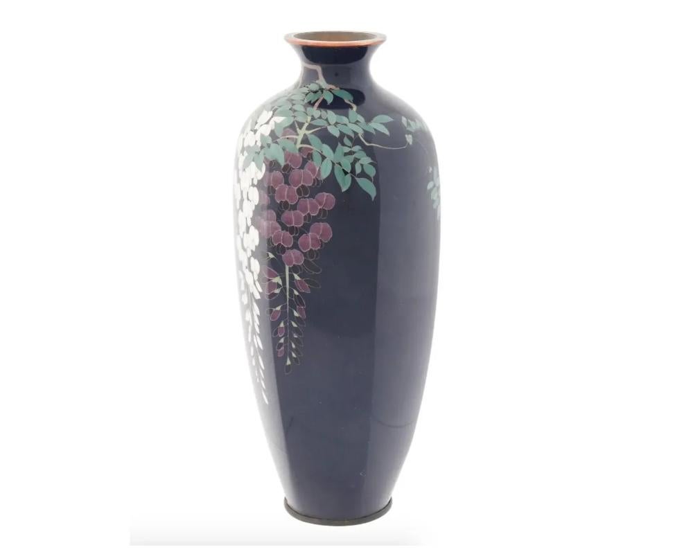 Cloissoné Large Antique Japanese Cloisonne Enamel Wisteria Vase