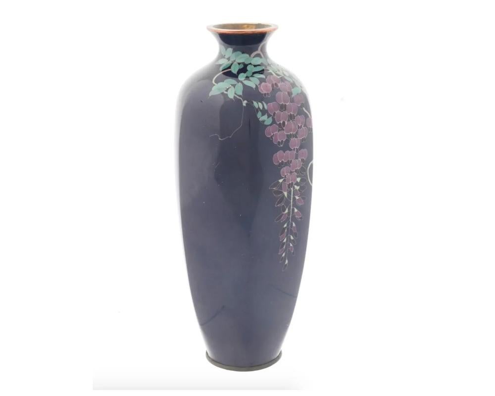 Large Antique Japanese Cloisonne Enamel Wisteria Vase In Good Condition In New York, NY