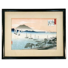 Antique Japanese Wood Block Print “Lake Suwa In Shinano Province” By Hiroshige
