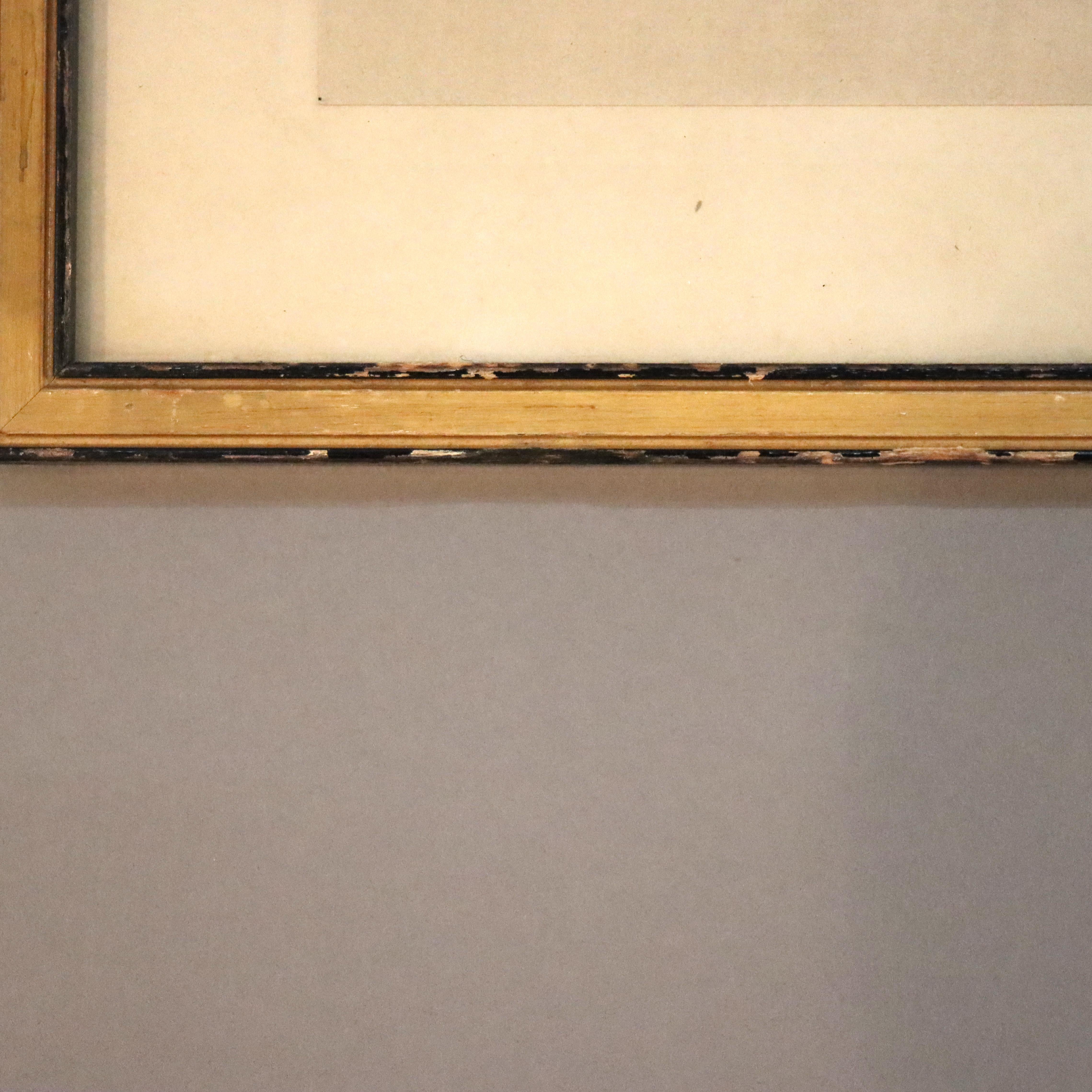 Papier Ancienne gravure sur bois japonaise d'une geisha escortée par un shoki c1920 en vente