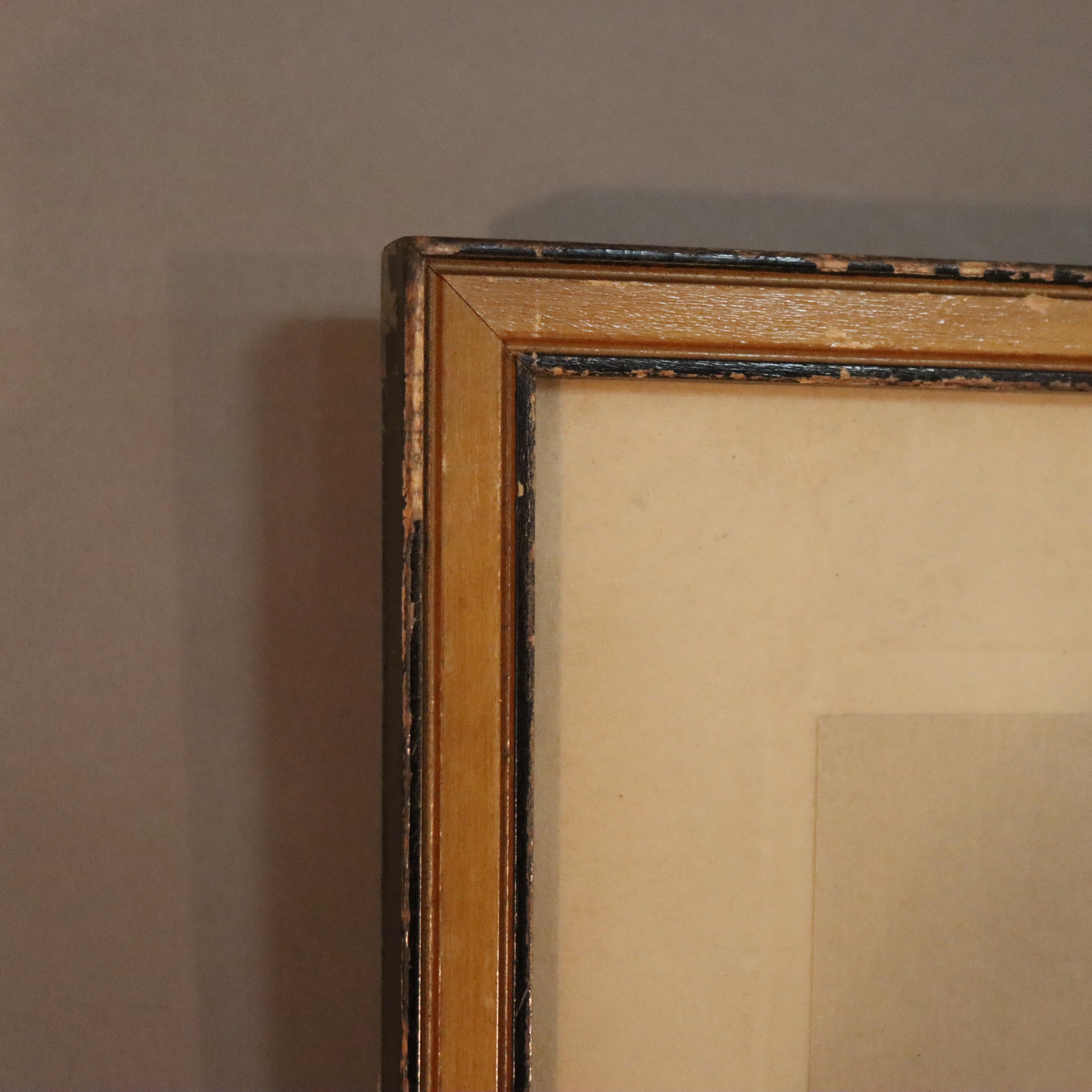 Ancienne gravure sur bois japonaise d'une geisha escortée par un shoki c1920 en vente 1