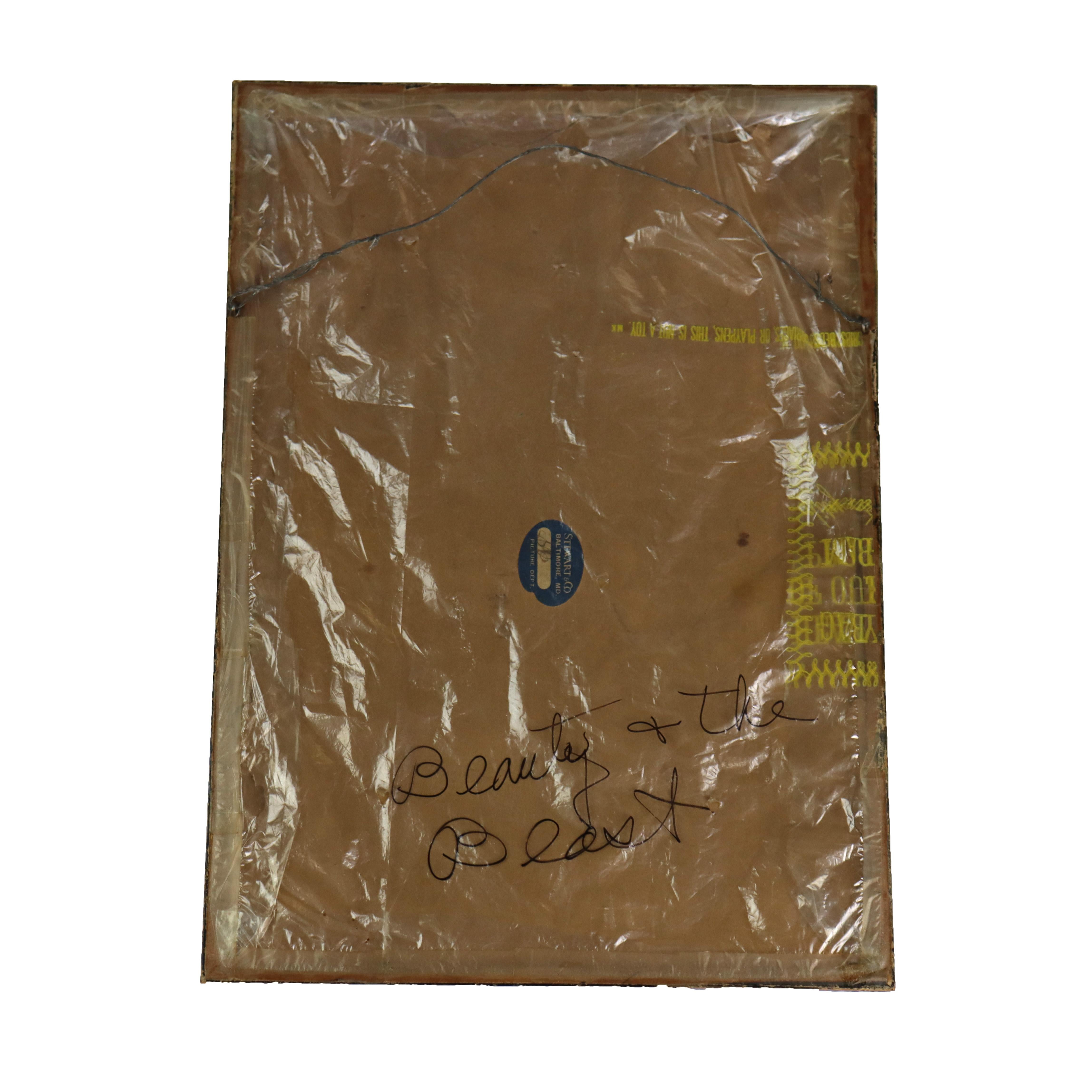 Ancienne gravure sur bois japonaise d'une geisha escortée par un shoki c1920 en vente 2