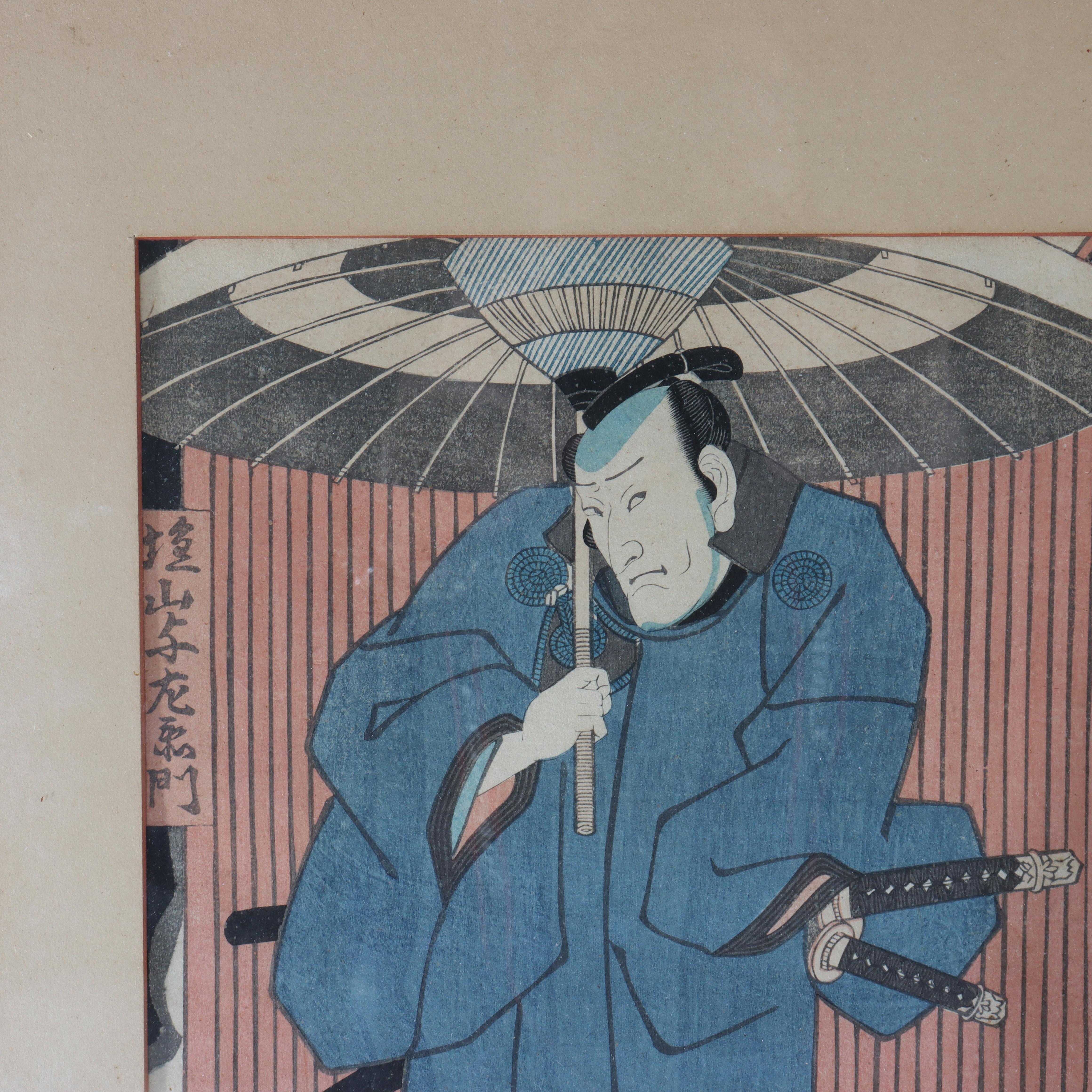 Ancienne gravure japonaise sur bois d'un acteur de Kabuki signée par Toyokuni AKA Utagawa Kunisada 19ème siècle

Mesures - 18 3/4