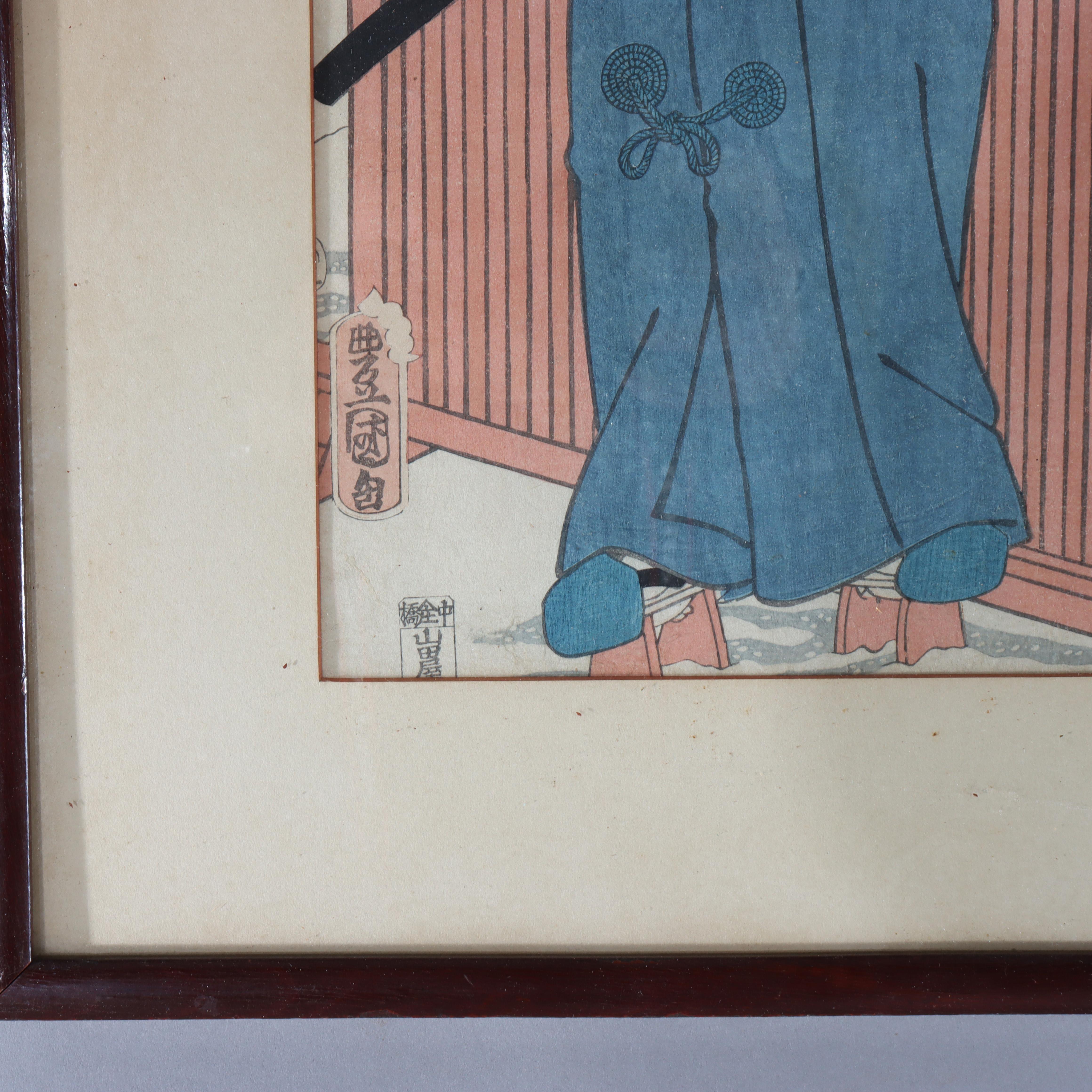 Papier Ancienne gravure japonaise sur bois d'un acteur de Kabuki par Utagawa Kunisada 19ème siècle en vente