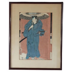 Antique Japanese Wood Block Print Of A Kabuki Actor By Utagawa Kunisada 19thC