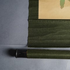 Antique Japanese Wood Block Print Scroll with Garden Scene & Bird, Signed, C1920