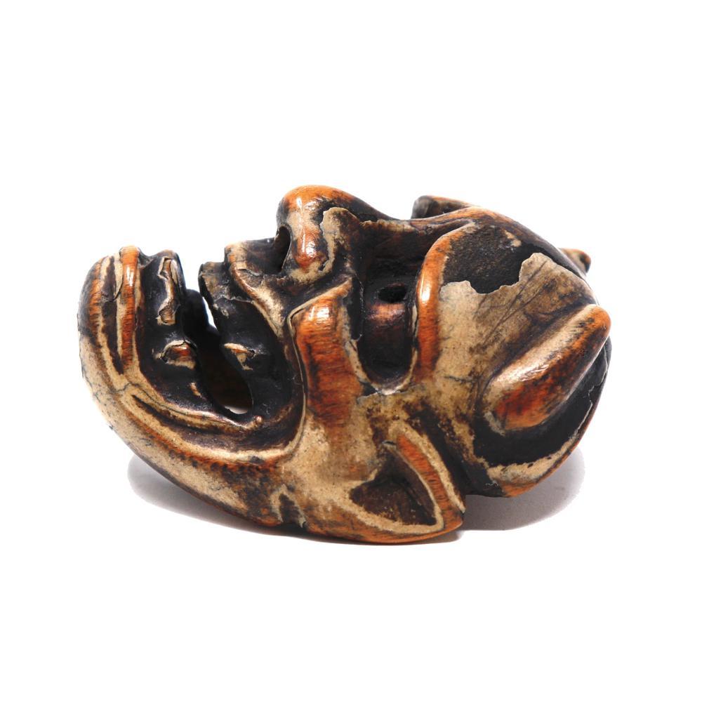 Antique Japanese Wood Miniature Mask Netsuke For Sale 2