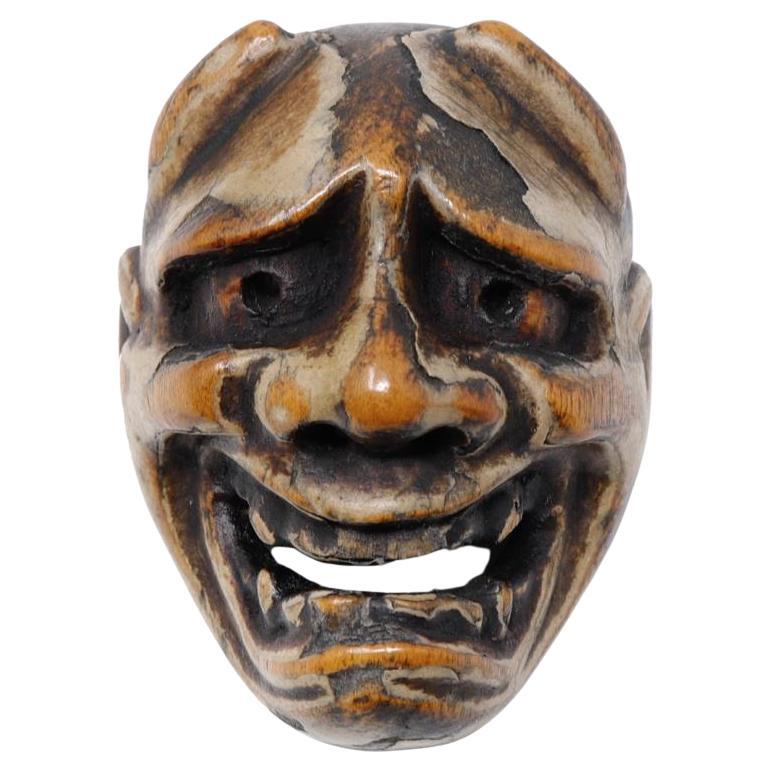 Antique Japanese Wood Miniature Mask Netsuke