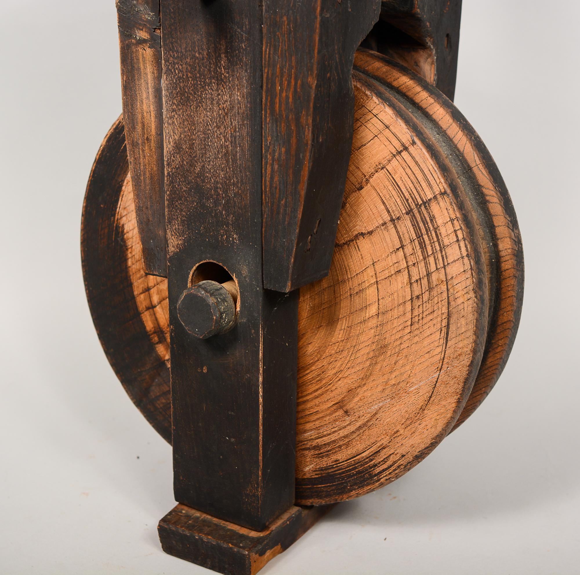Antique Japanese Wood Pulley 19th Century 2