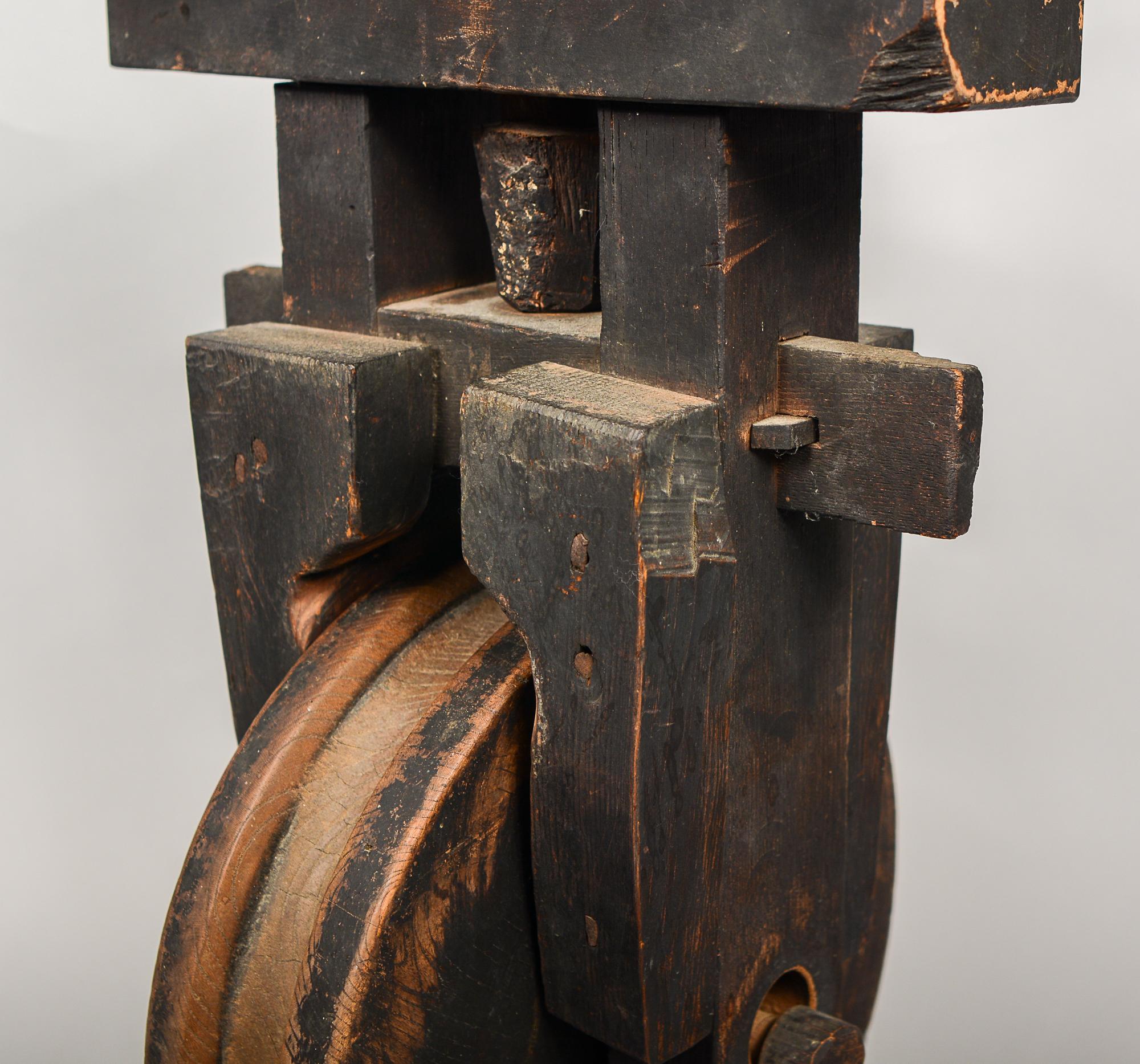Antique Japanese Wood Pulley 19th Century 4