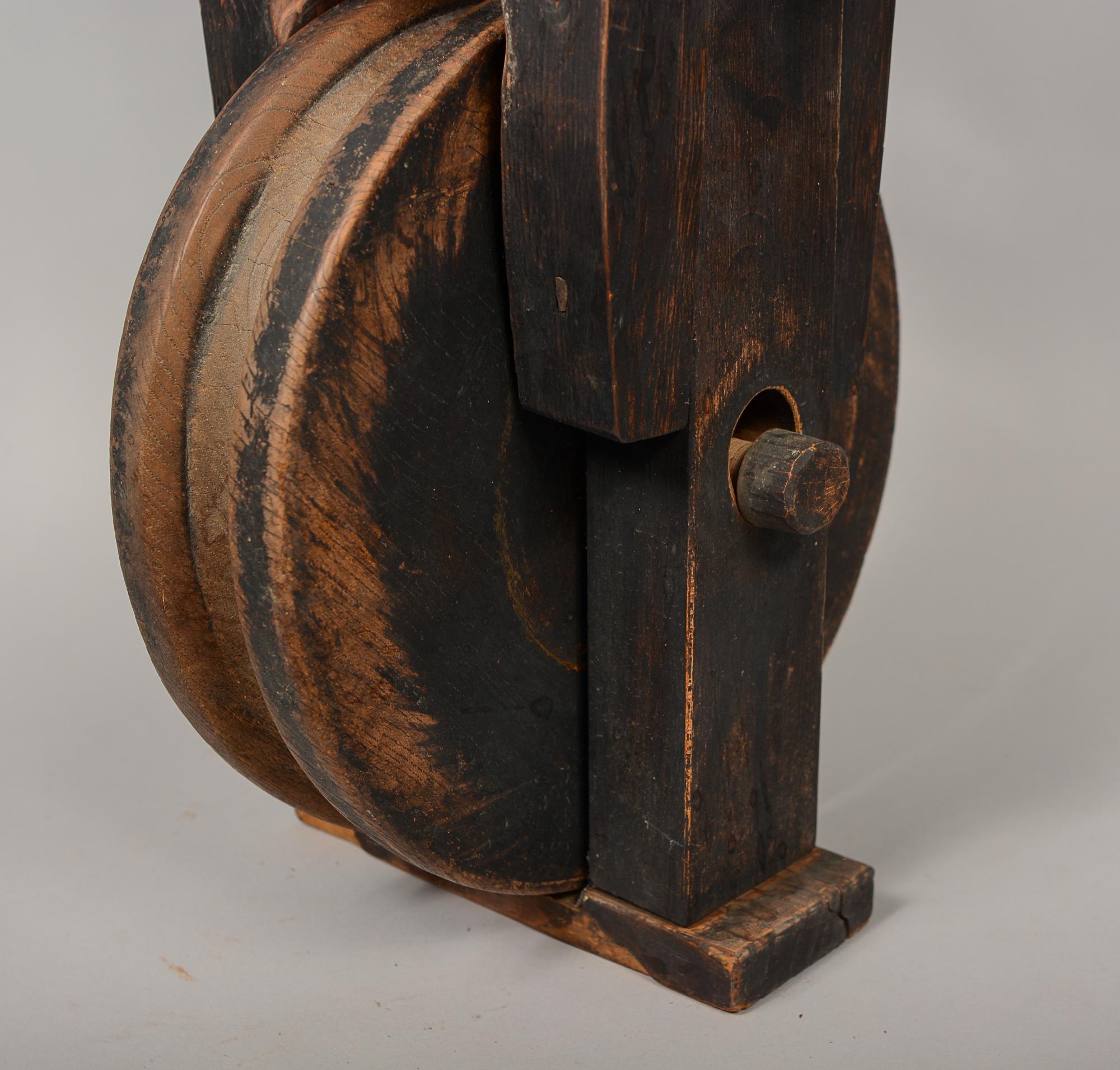 Antique Japanese Wood Pulley 19th Century 5