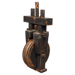 Antique Japanese Wood Pulley 19th Century