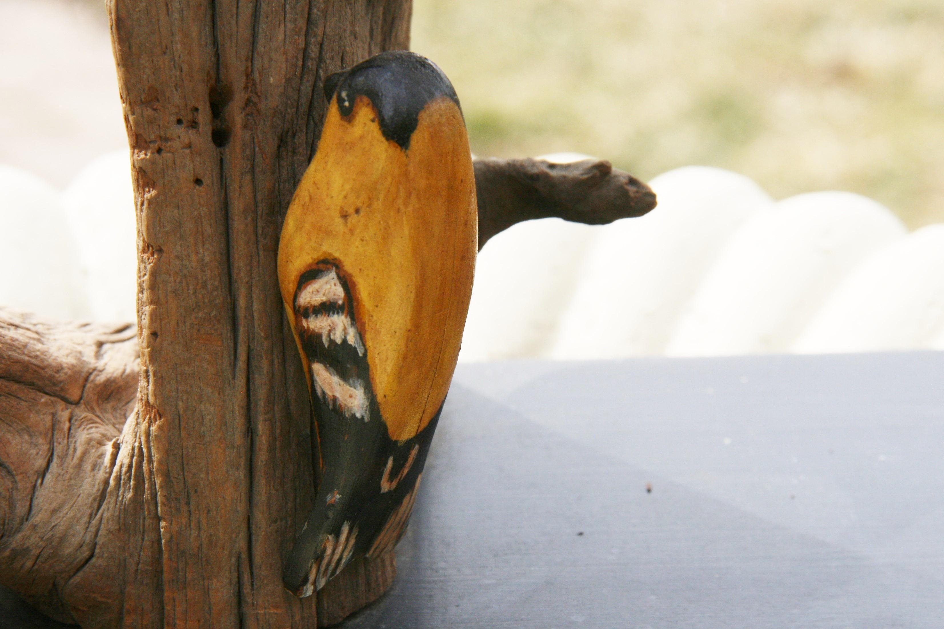 Antique American  Wood Tree Sculpture with Hand Carved and Painted Birds For Sale 14